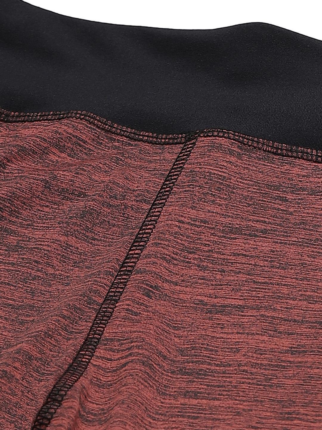 PICOT Women Rust Red & Black Solid 3/4th Tights with Melange Effect