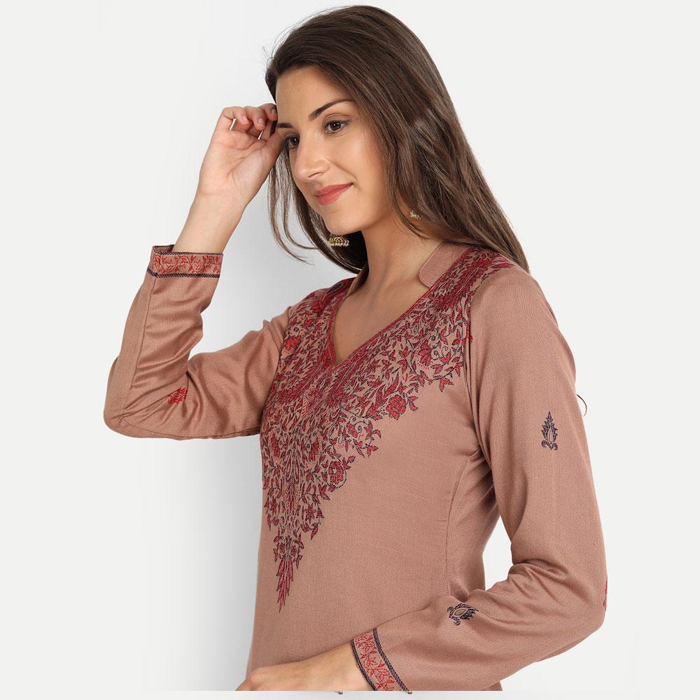 Hemkunt Fabrics Viscose Printed Unstitched Kurta & Palazzo Material (Camel)