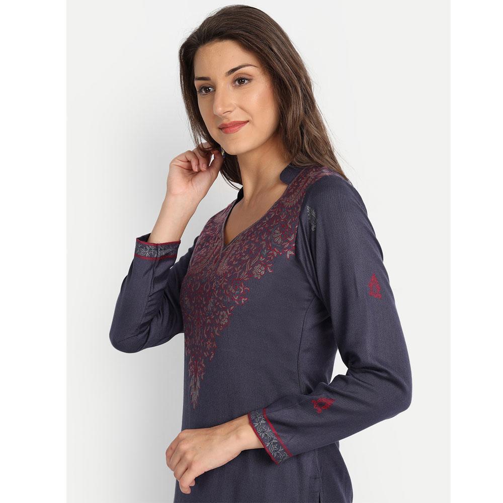 Hemkunt Fabrics Viscose Printed Unstitched Kurta & Palazzo Material (Dark Grey)