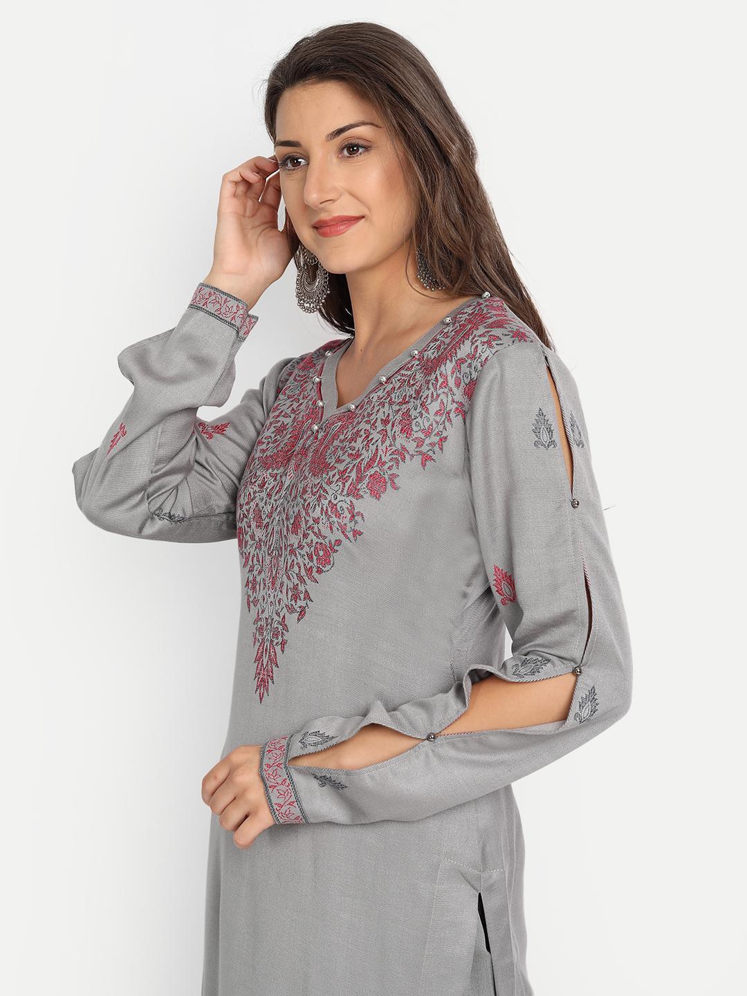 Hemkunt Fabrics Viscose Printed Unstitched Kurta & Palazzo Material (Light Grey)