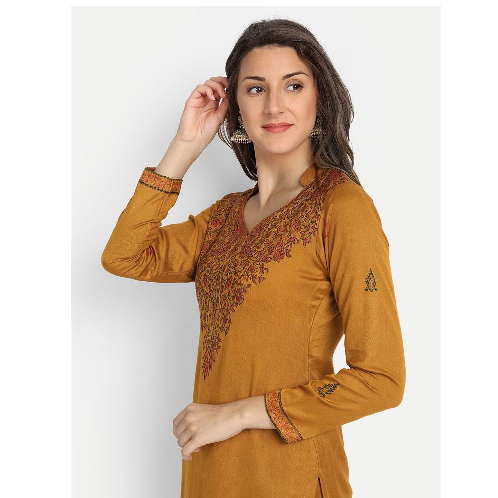 Hemkunt Fabrics Viscose Printed Unstitched Kurta & Palazzo Material (Mustard)