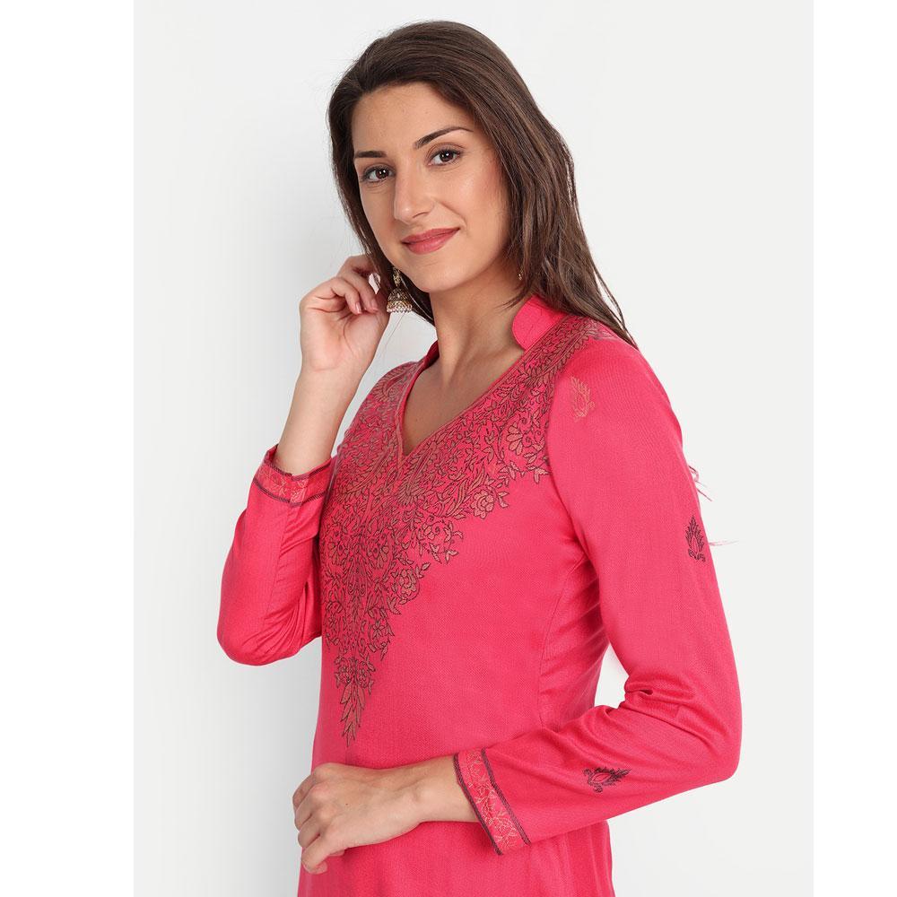 Hemkunt Fabrics Viscose Printed Unstitched Kurta & Palazzo Material (Pink)