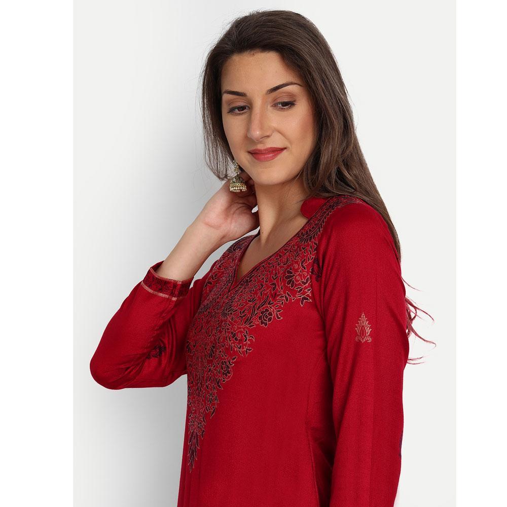 Hemkunt Fabrics Viscose Printed Unstitched Kurta & Palazzo Material (Red)