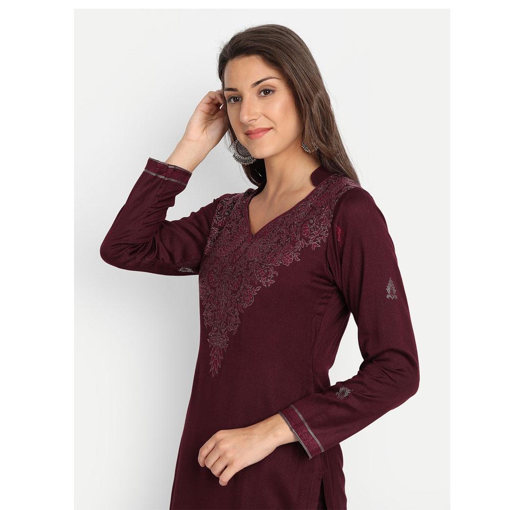 Hemkunt Fabrics Viscose Printed Unstitched Kurta & Palazzo Material (Wine)