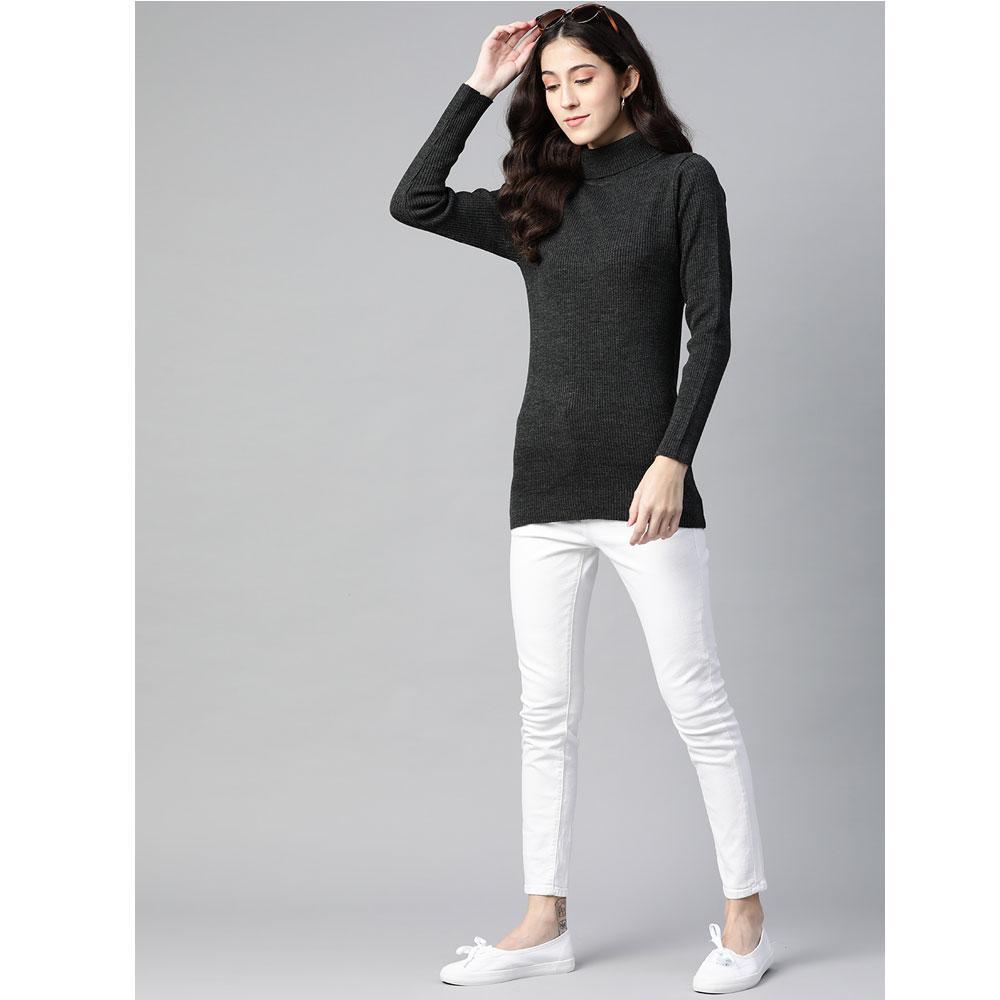Women Dark Grey Turtle Neck Top