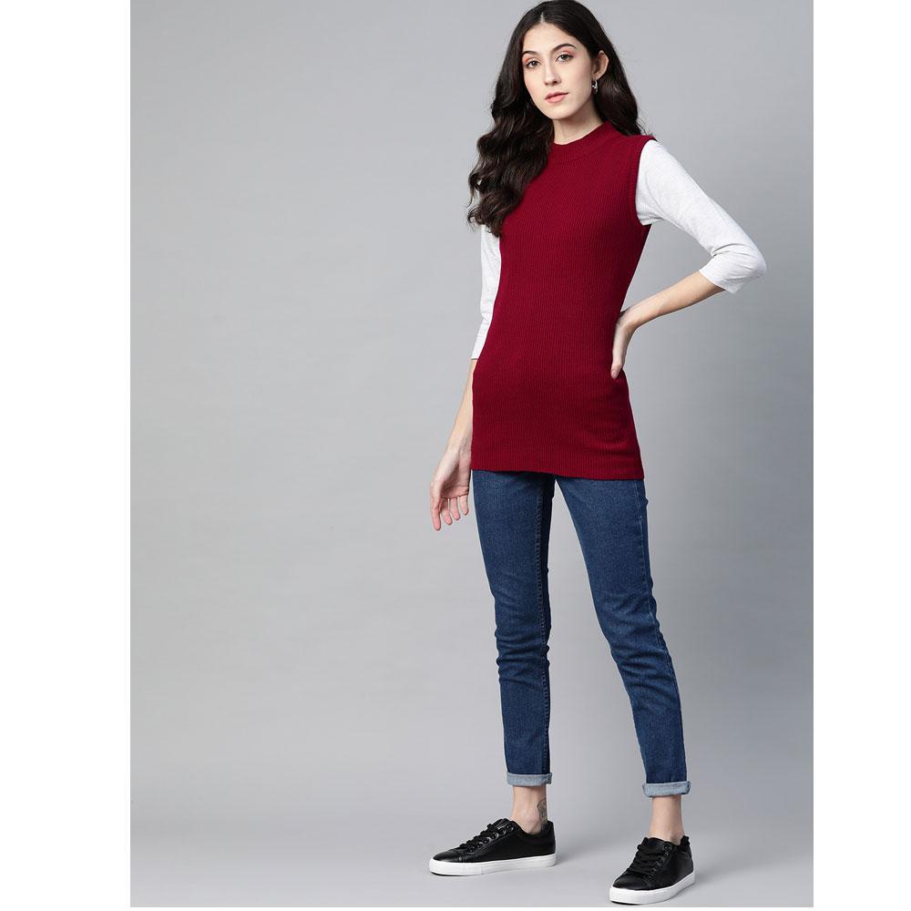 Women Dark Wine Mock Neck Top 