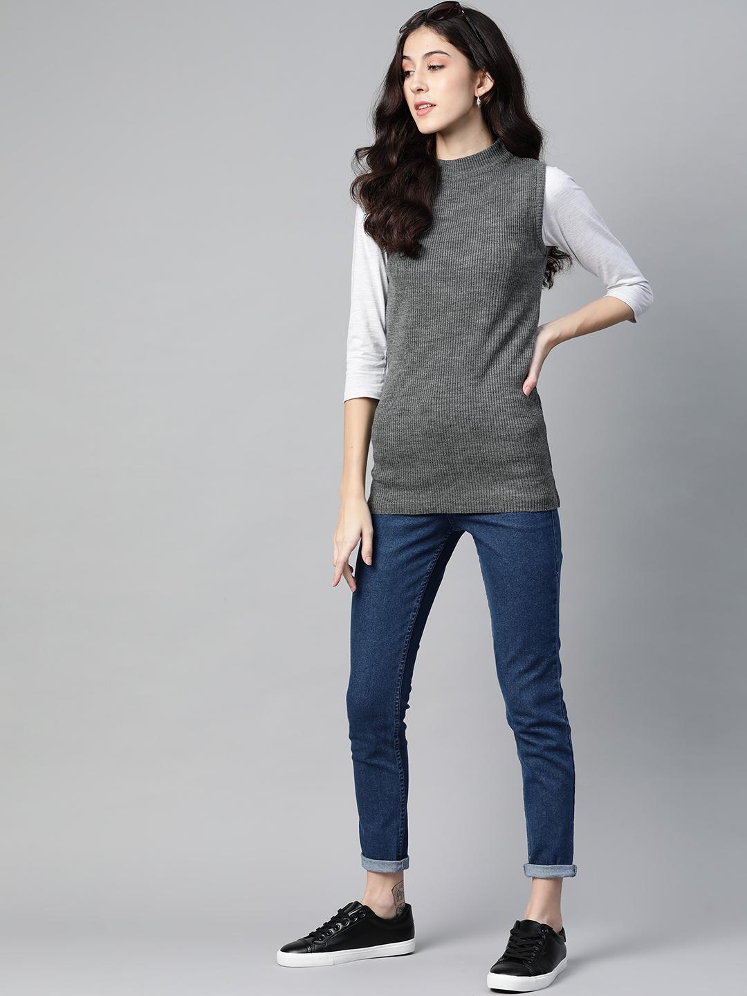 Women Medium Grey Mock Neck top