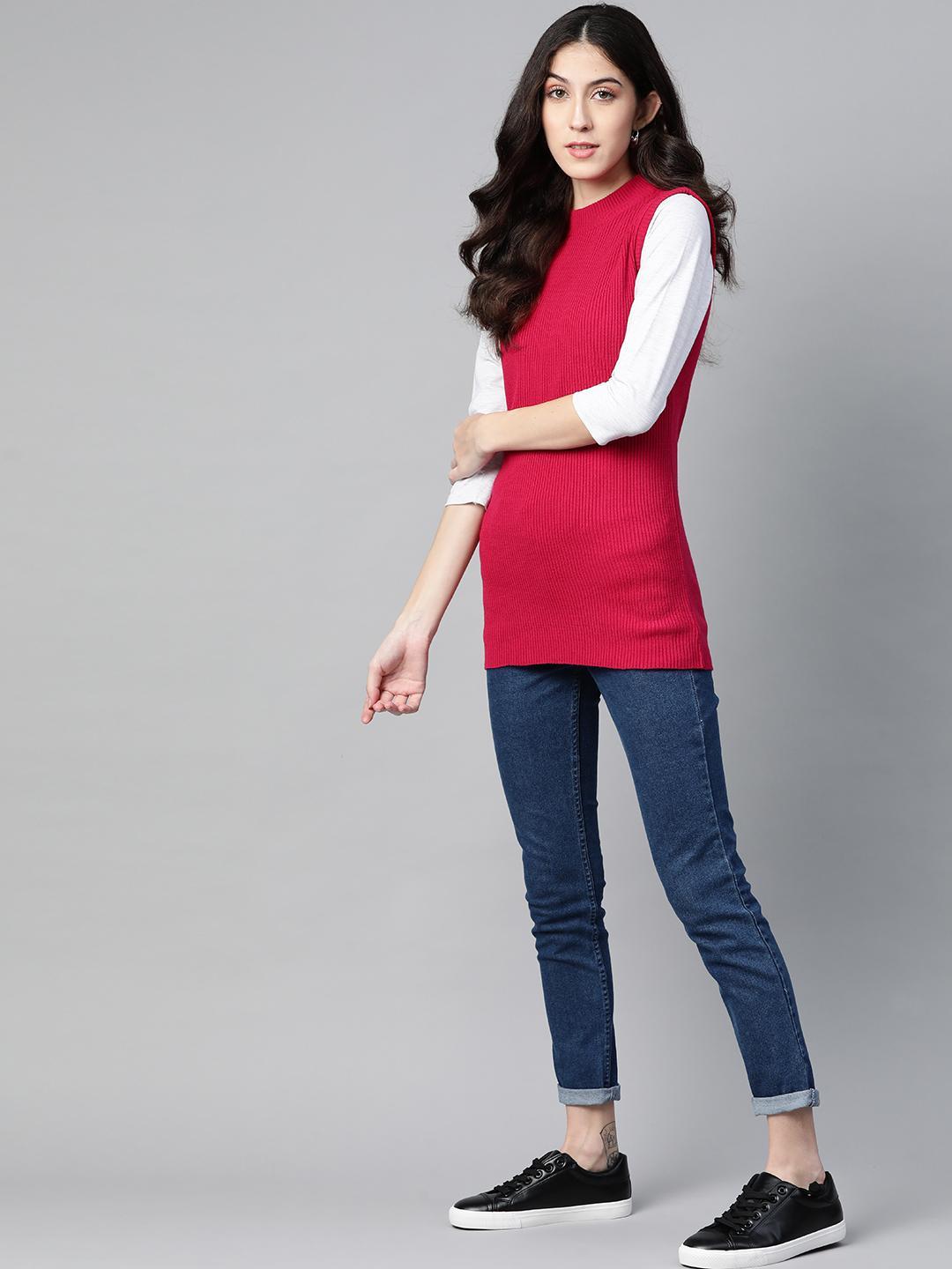 Women Wine Ribbed Pullover