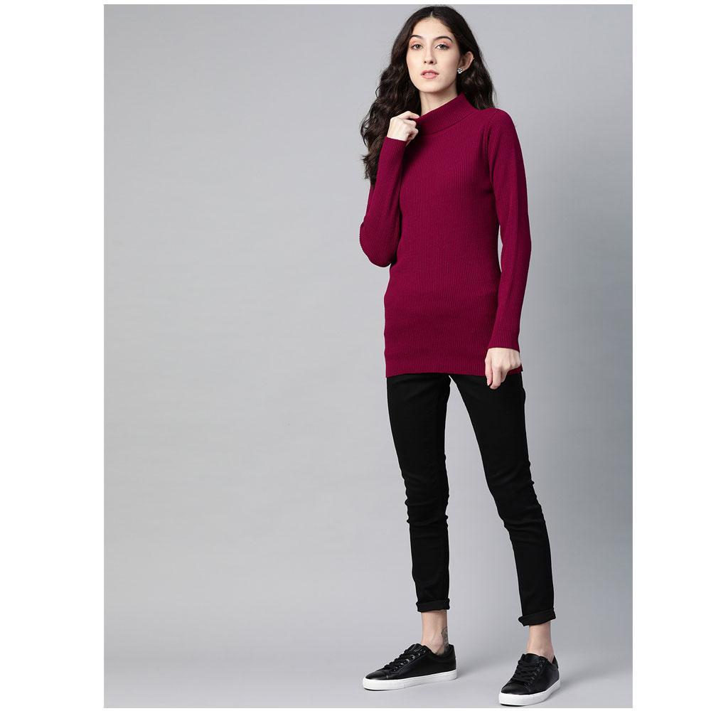 Women Dark Wine Turtle Neck Top