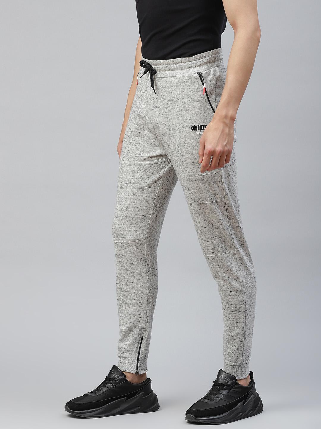 Pack of  2 - Men's Grey Melange & Black and Grey Melange & White Cotton Track Pants