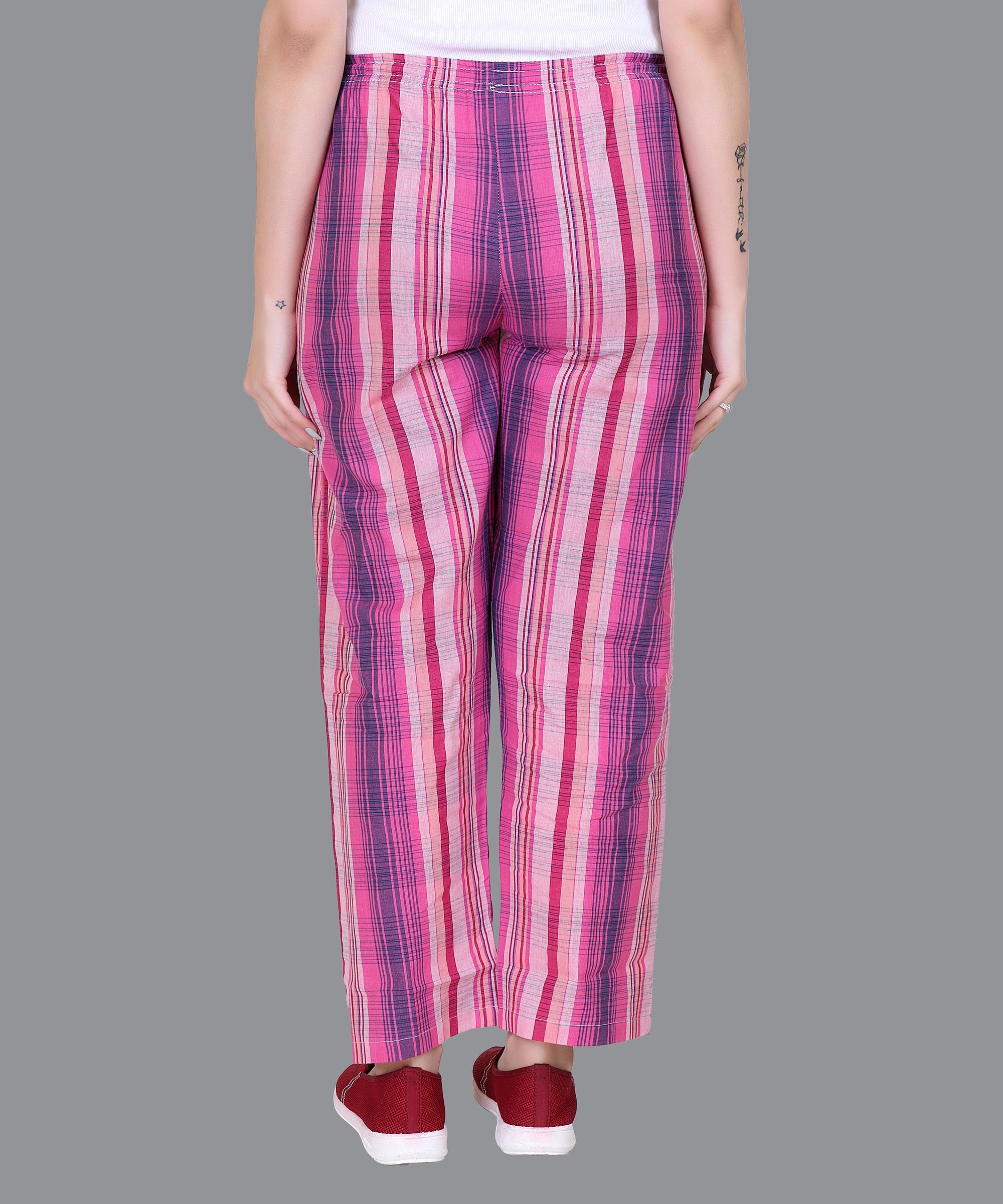 Women Pink Strips - Checked Pajama Regular Fit 