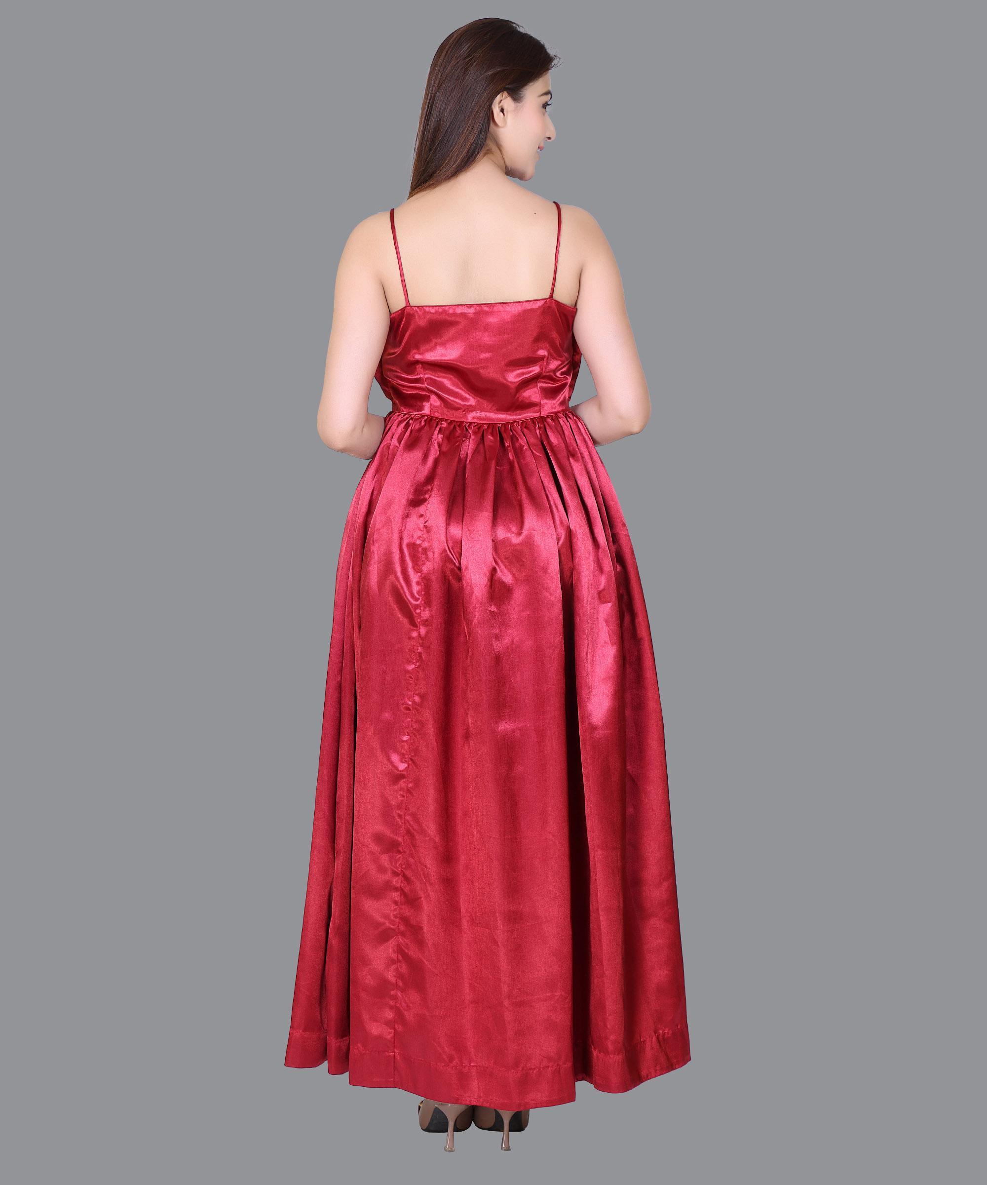 Women Satin Blood Red Western Dress