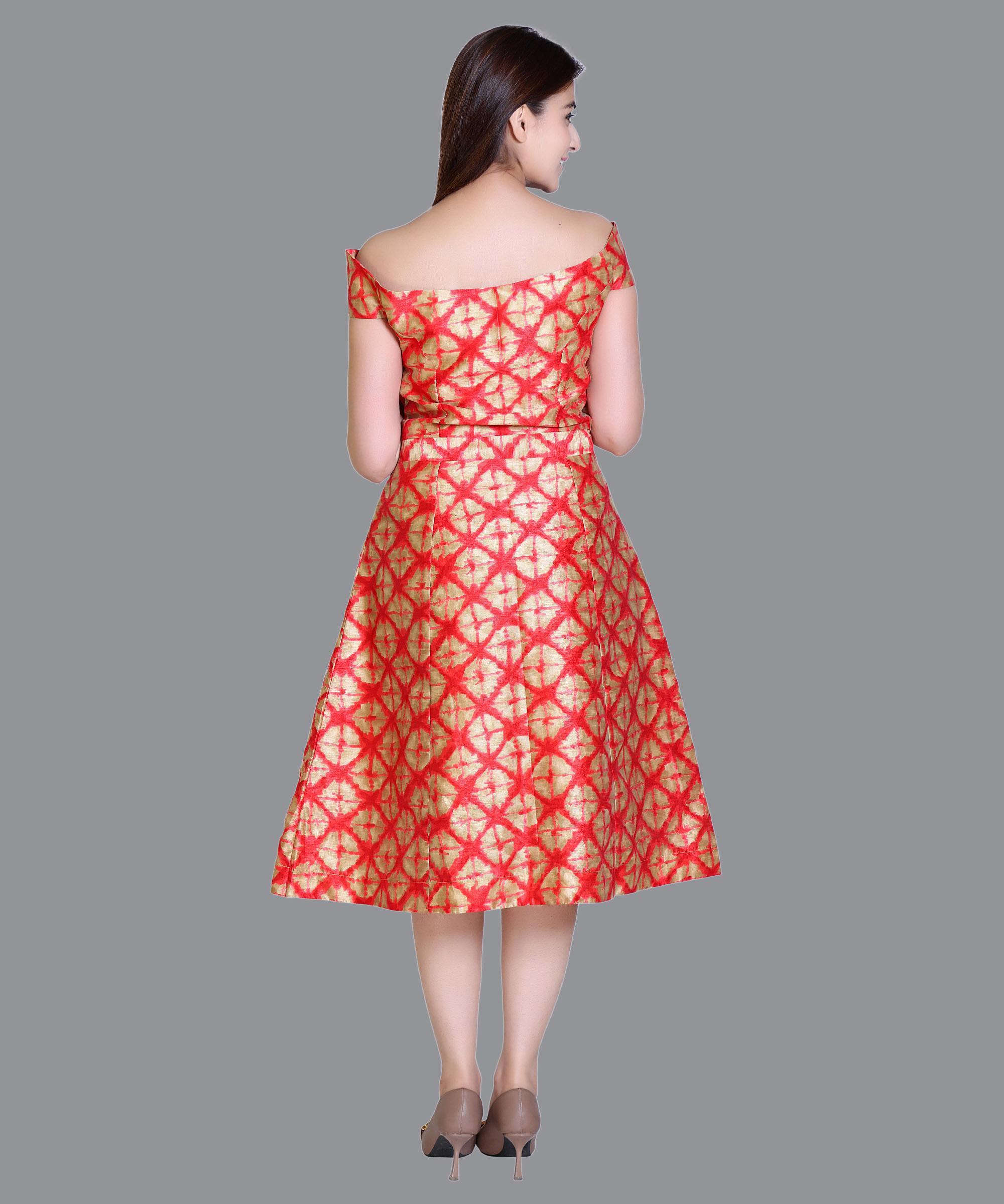 Women Satin Orange Floral Print Western Dress