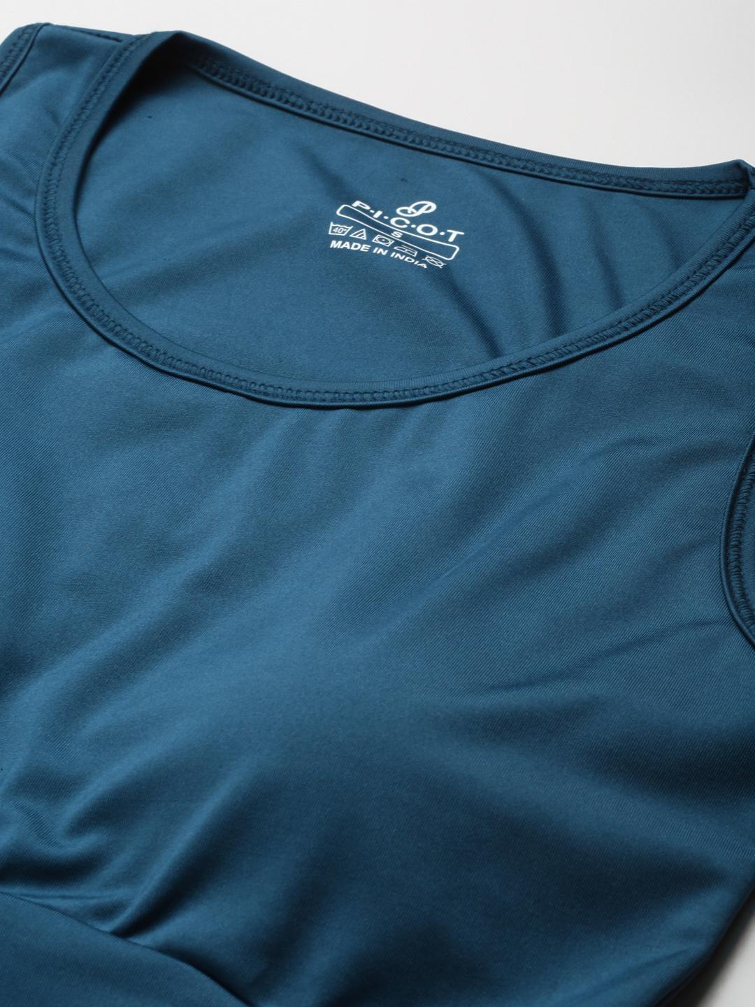 Women Lightly Padded Teal Crop Top