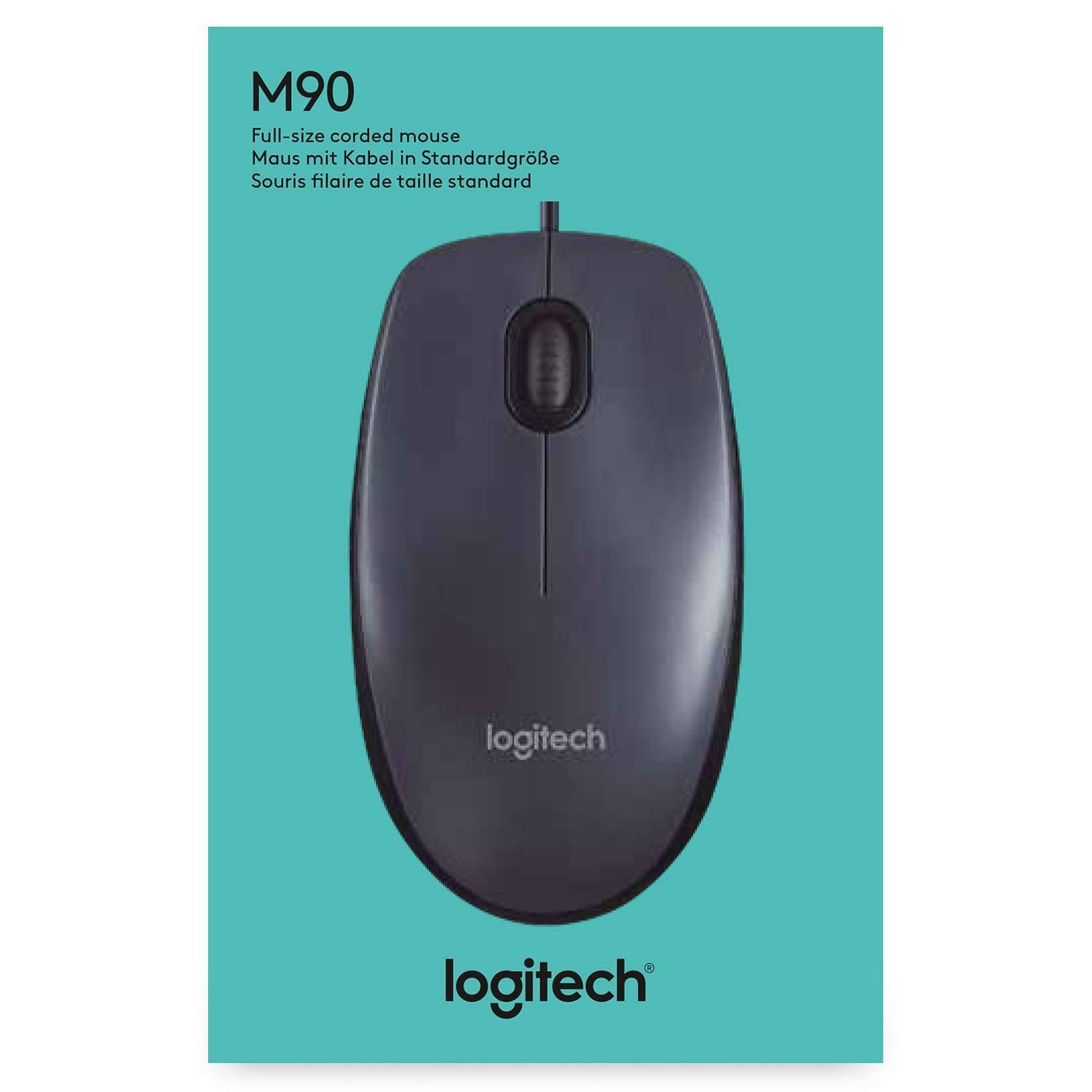 Logitech M90 Wired USB Mouse, 1000 DPI Optical Tracking, Ambidextrous PC/Mac/Laptop - Black 