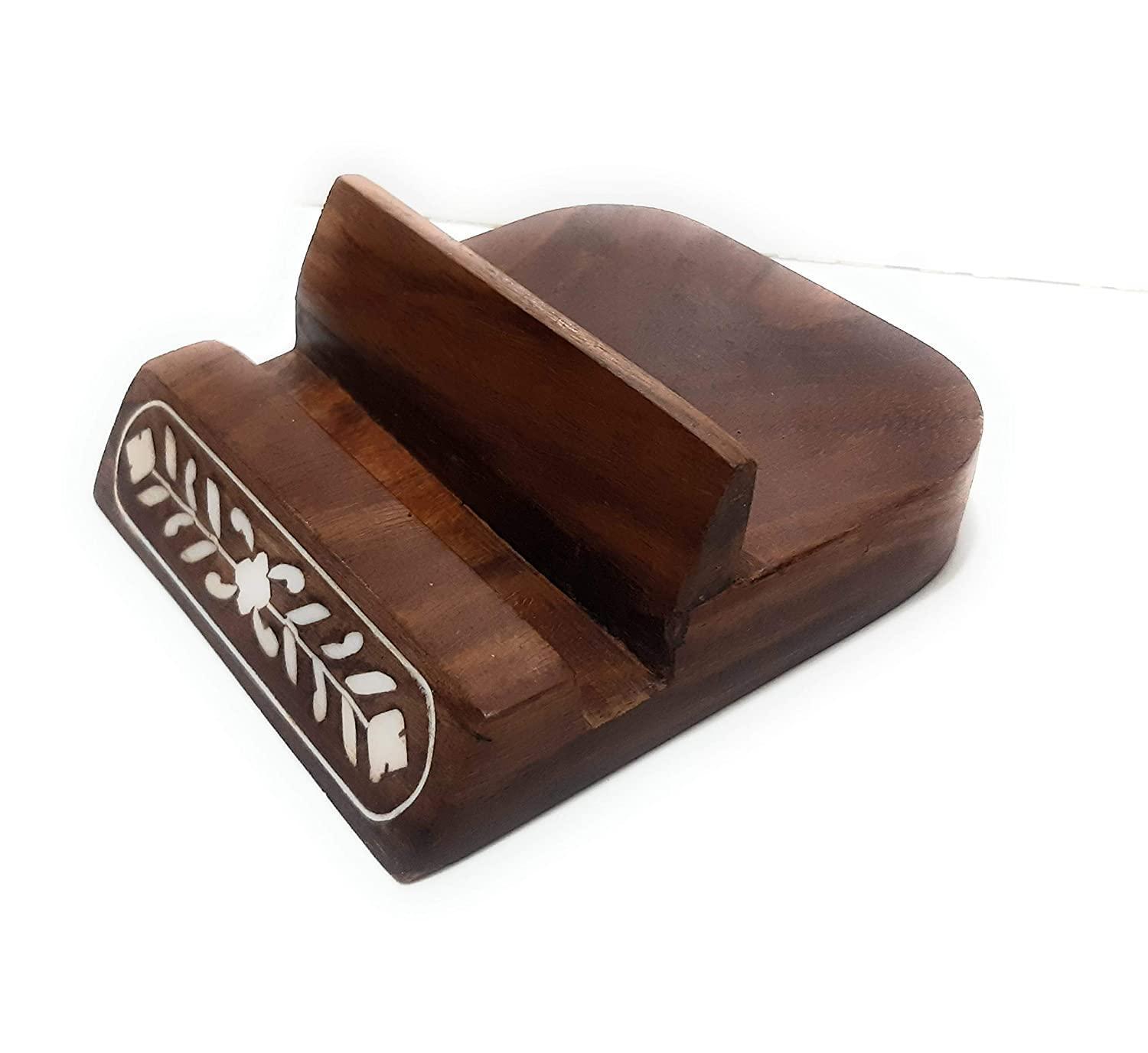 KBL Wooden Mobile Phone Holder for Desk and Table - Sheesham Wood Mobile Stand - Can Hold Any Size Mobile for Decoration and Gifts