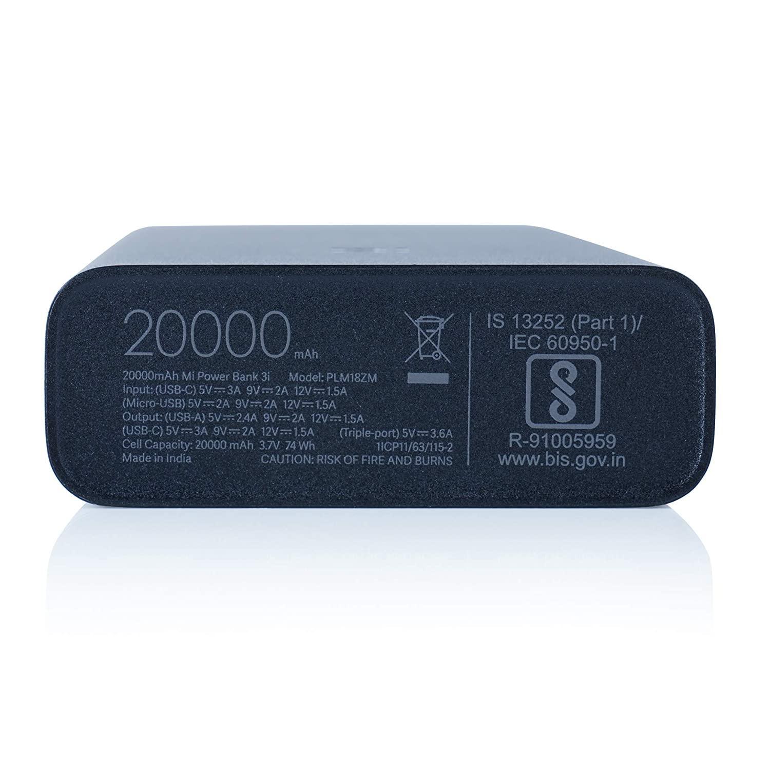 Mi Power Bank 3i 20000mAh (Sandstone Black) Triple Output and Dual Input Port | 18W Fast Charging | Power Delivery 