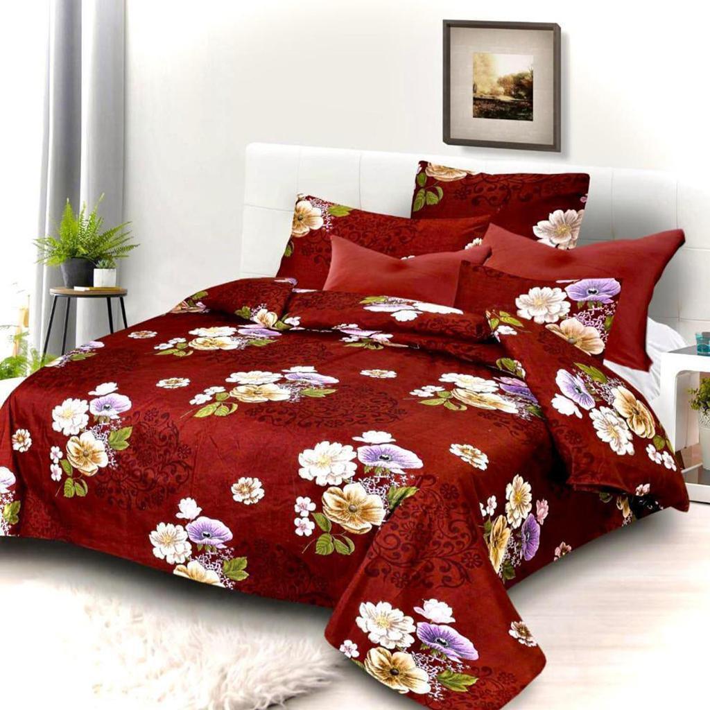 Set of 5 Home kraft Floral Printed Double bedsheet with 10 Pillow Covers Multicolor  