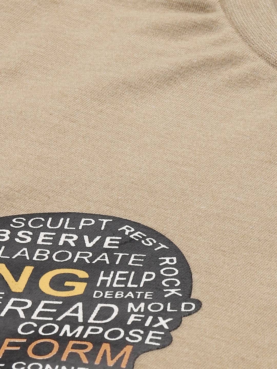 PICOT Men Beige Typography Printed T-shirt