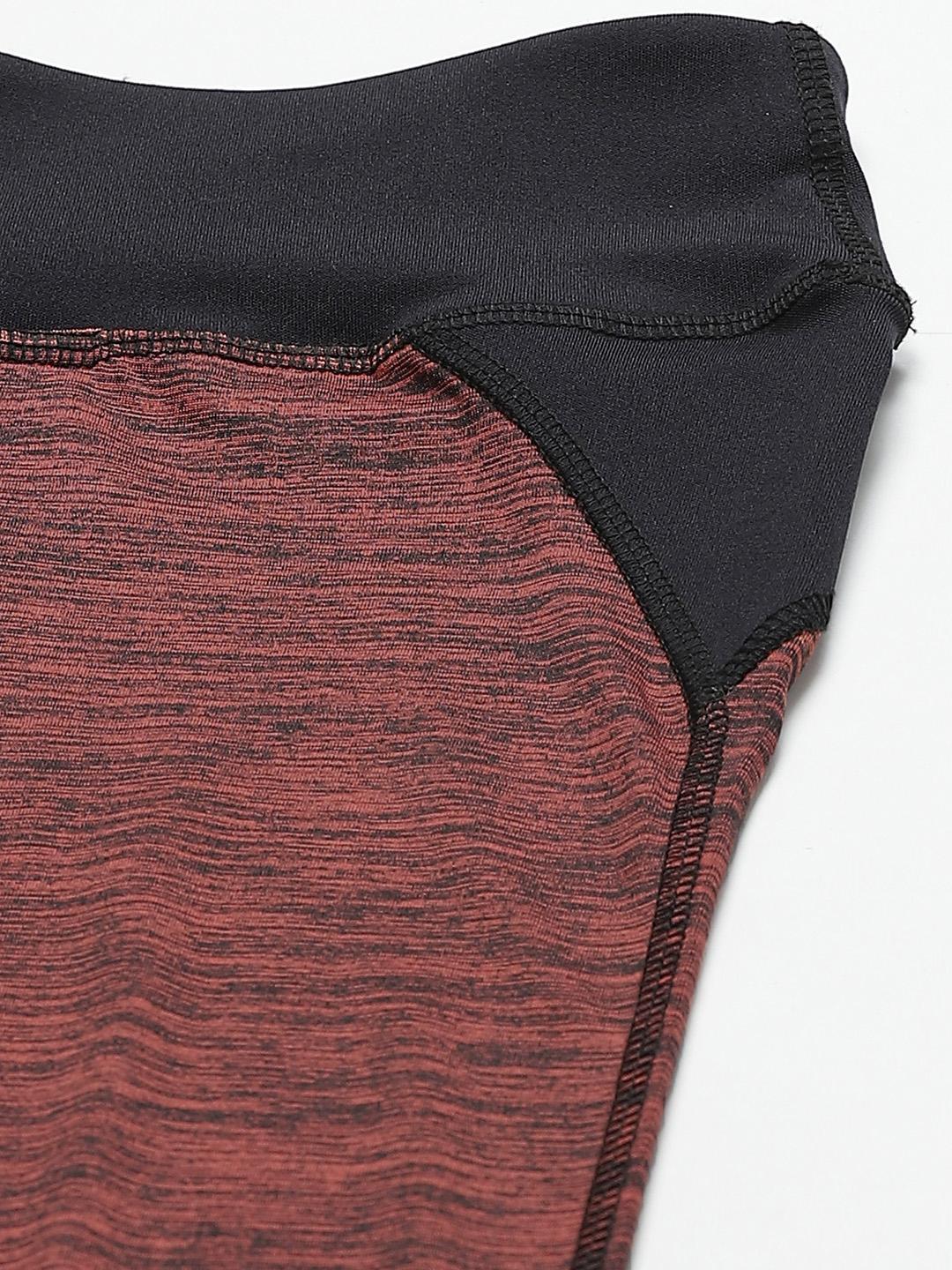 PICOT Women Rust Red & Black Solid 3/4th Tights with Melange Effect