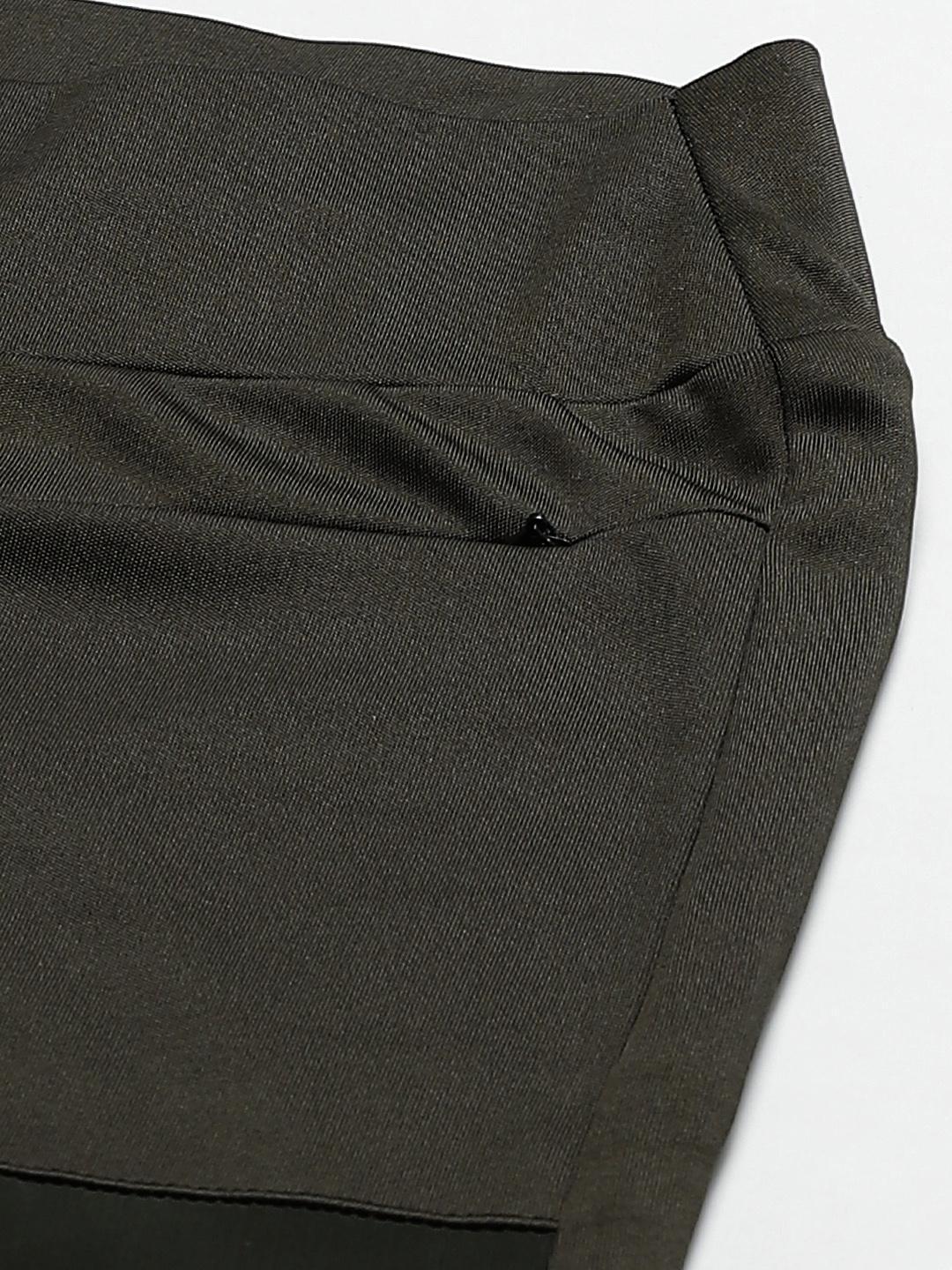 PICOT Women Olive Green Solid Cropped Tights with Mesh Detail