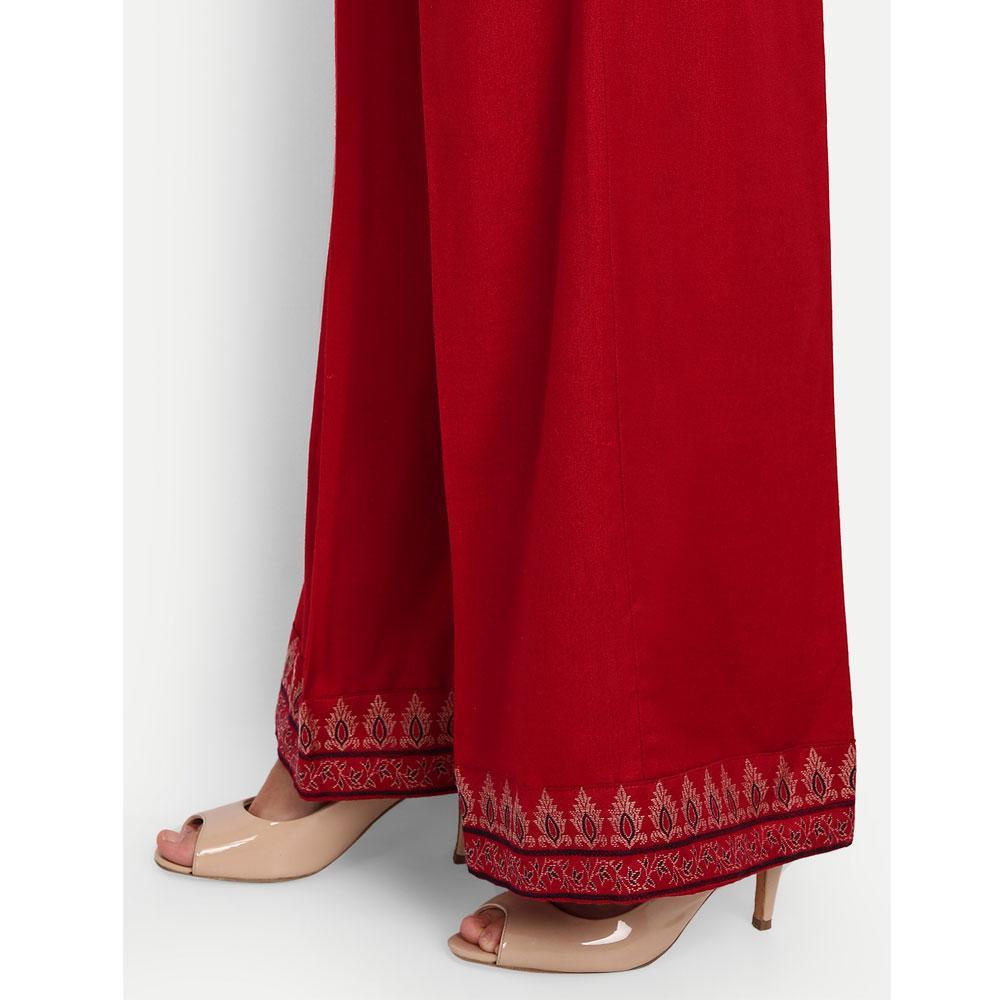 Hemkunt Fabrics Viscose Printed Unstitched Kurta & Palazzo Material (Red)