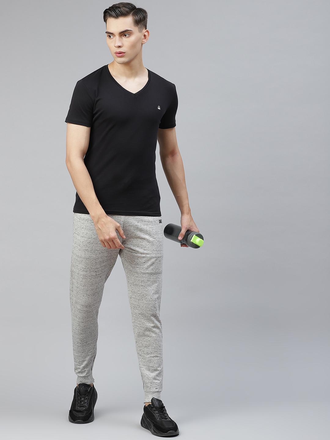 Pack of  2 - Men's Grey Melange & Black and Grey Melange & White Cotton Track Pants
