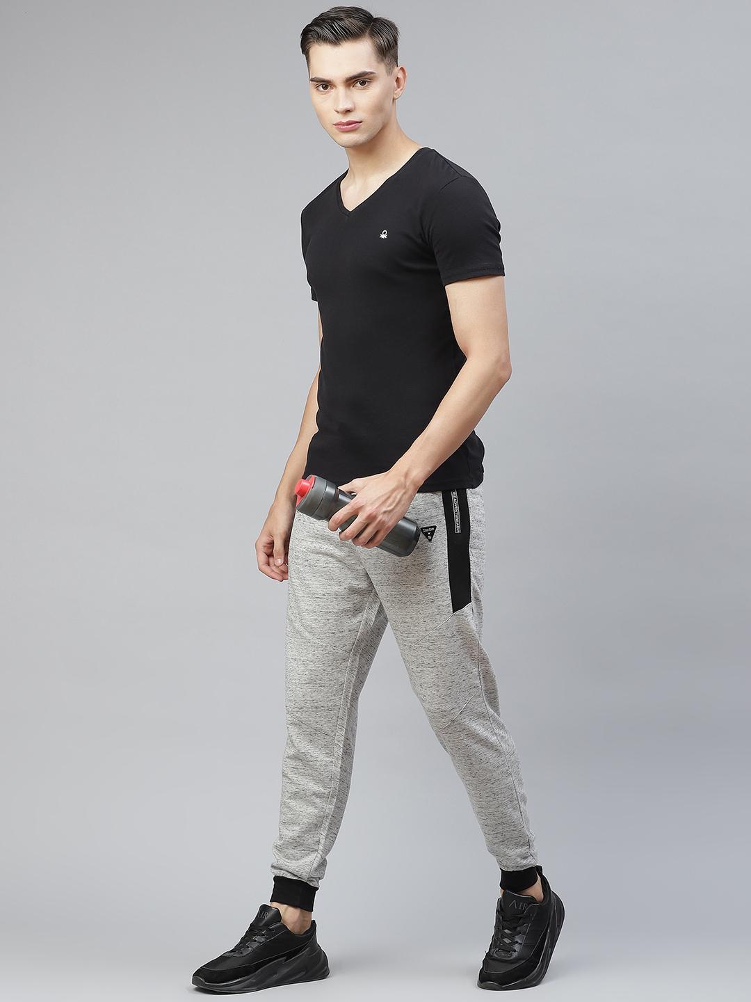 Pack of  2 - Picot Men's Grey Melange & Black and Grey Melange & White Cotton Track Pants