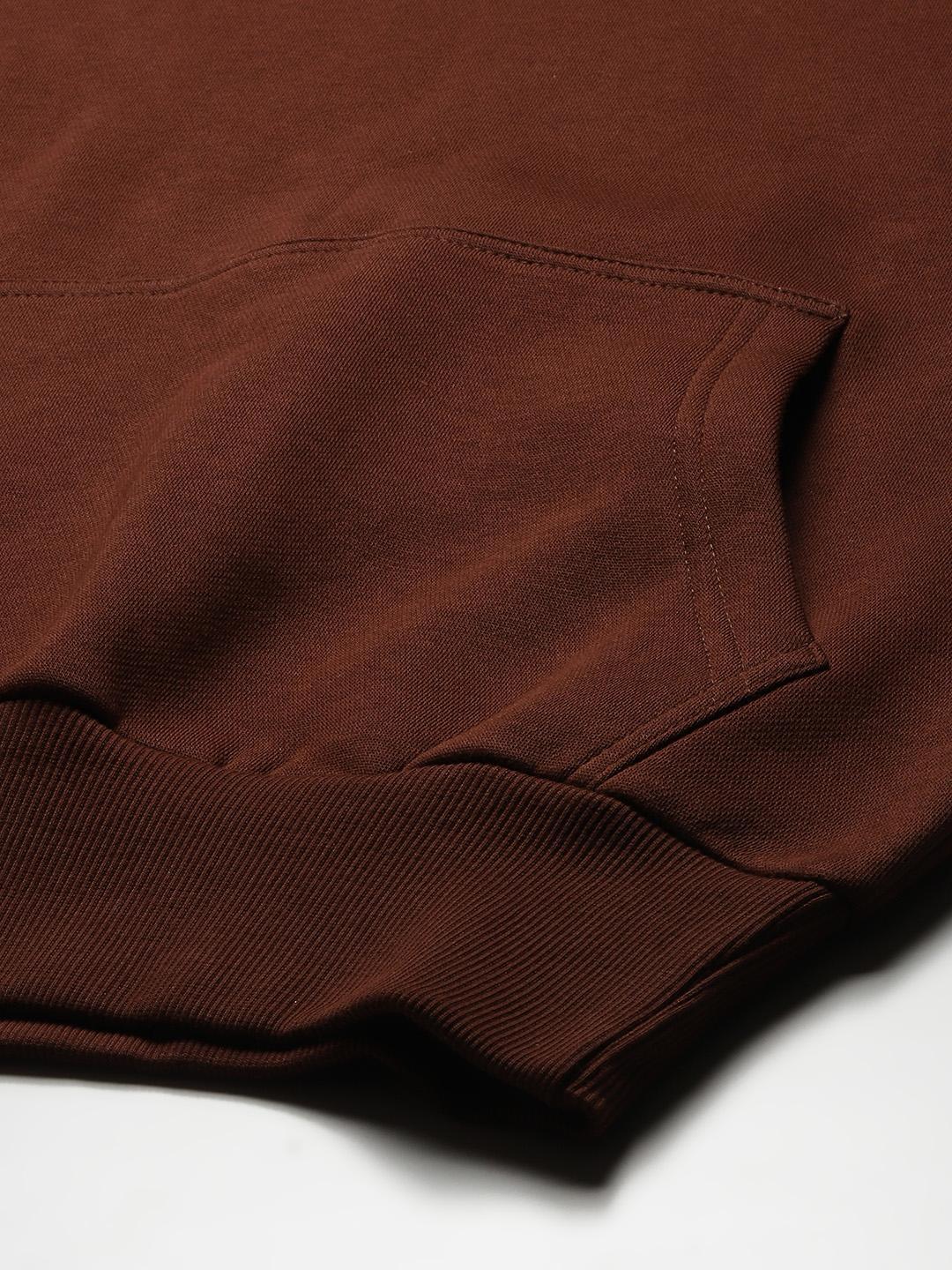 PICOT Women Brown Solid Hooded Sweatshirt