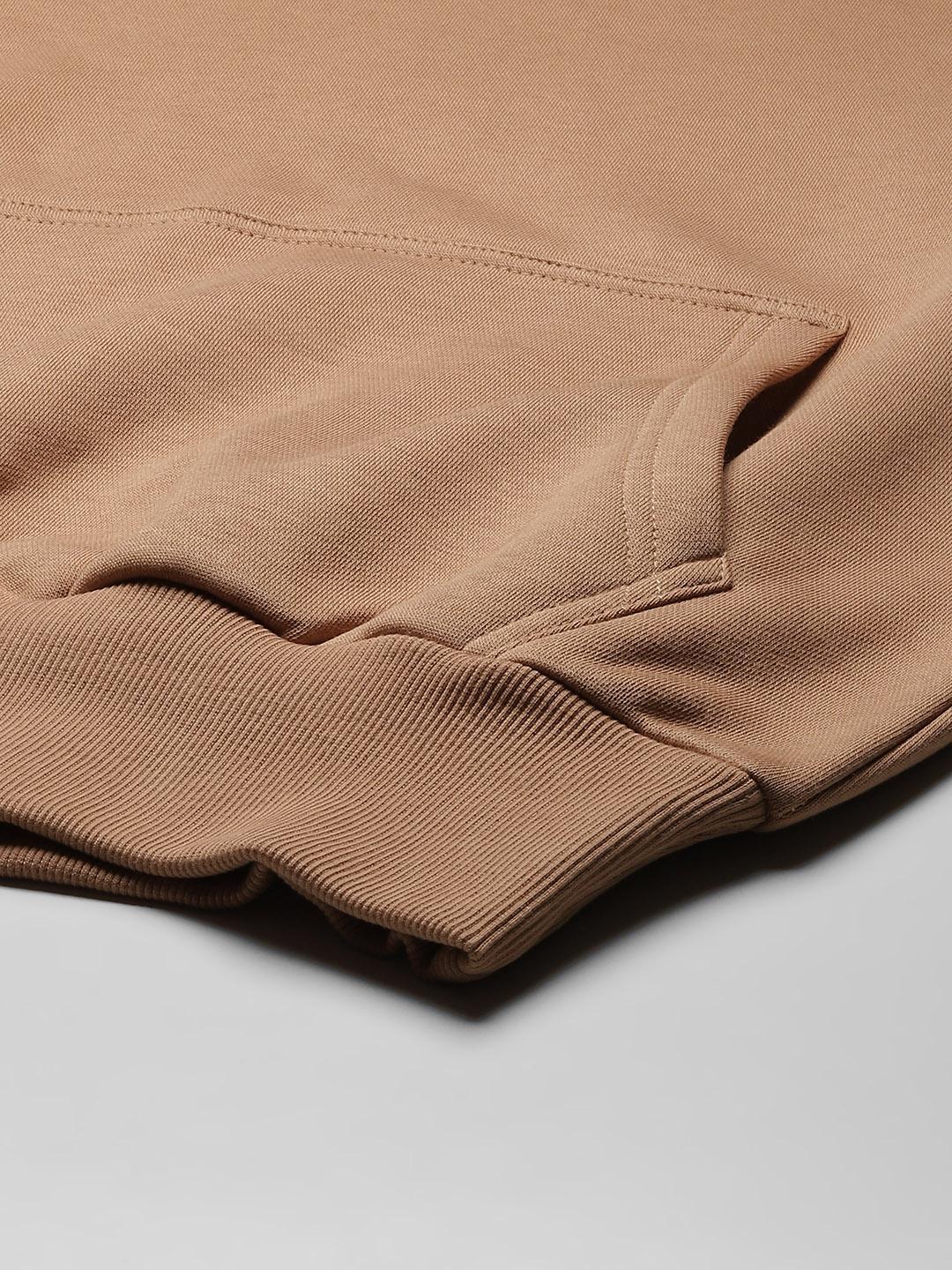 PICOT Women Beige Solid Hooded Sweatshirt