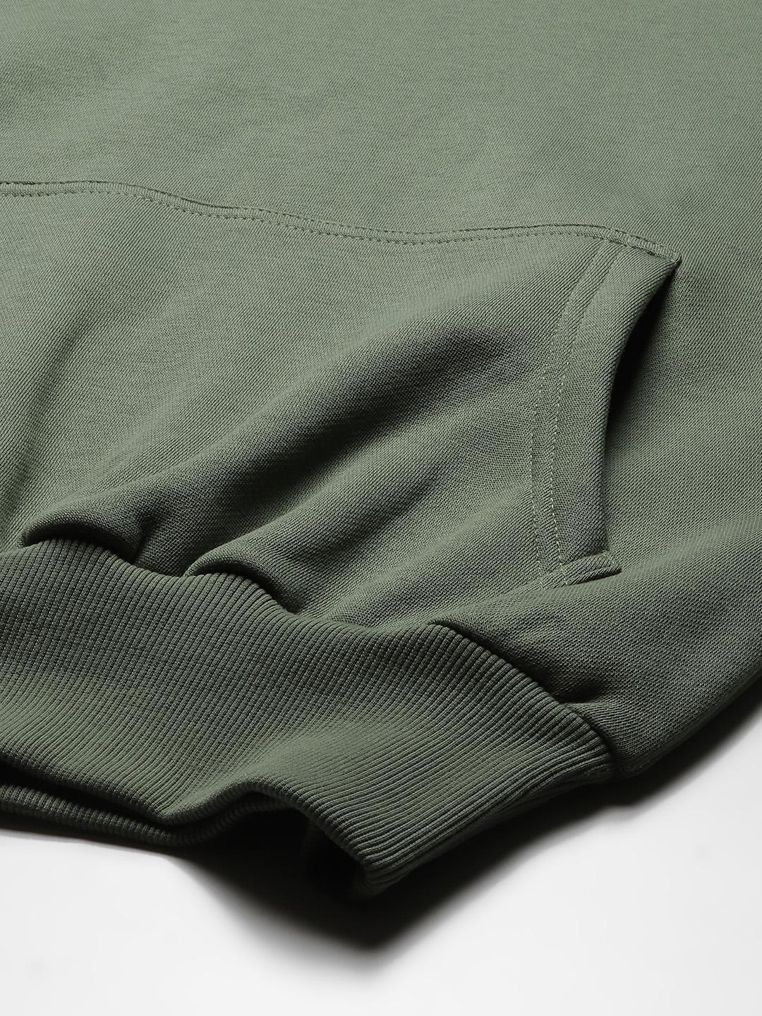 PICOT Women Green Solid Hooded Sweatshirt