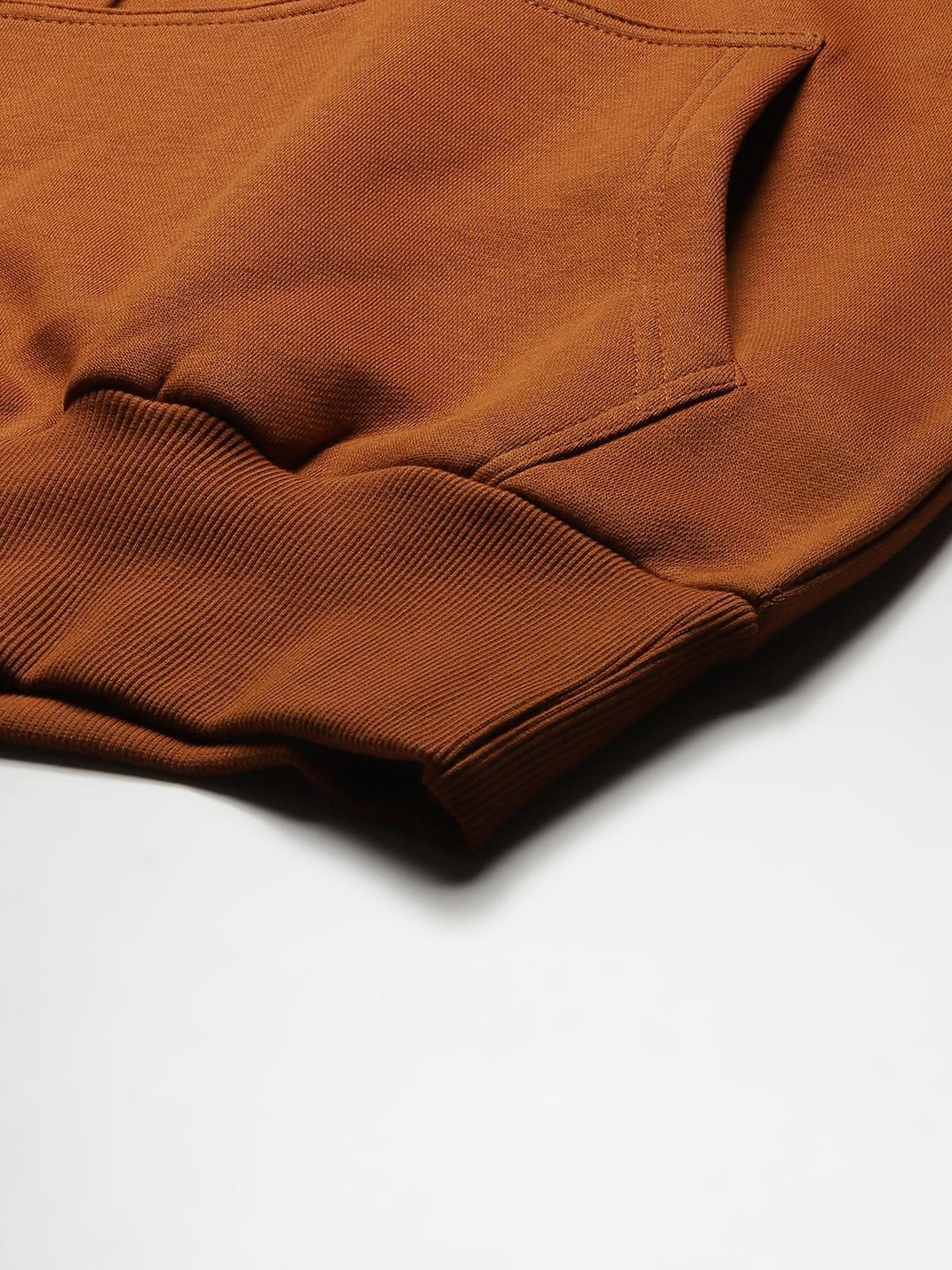 PICOT Women Rust Brown Solid Hooded Sweatshirt