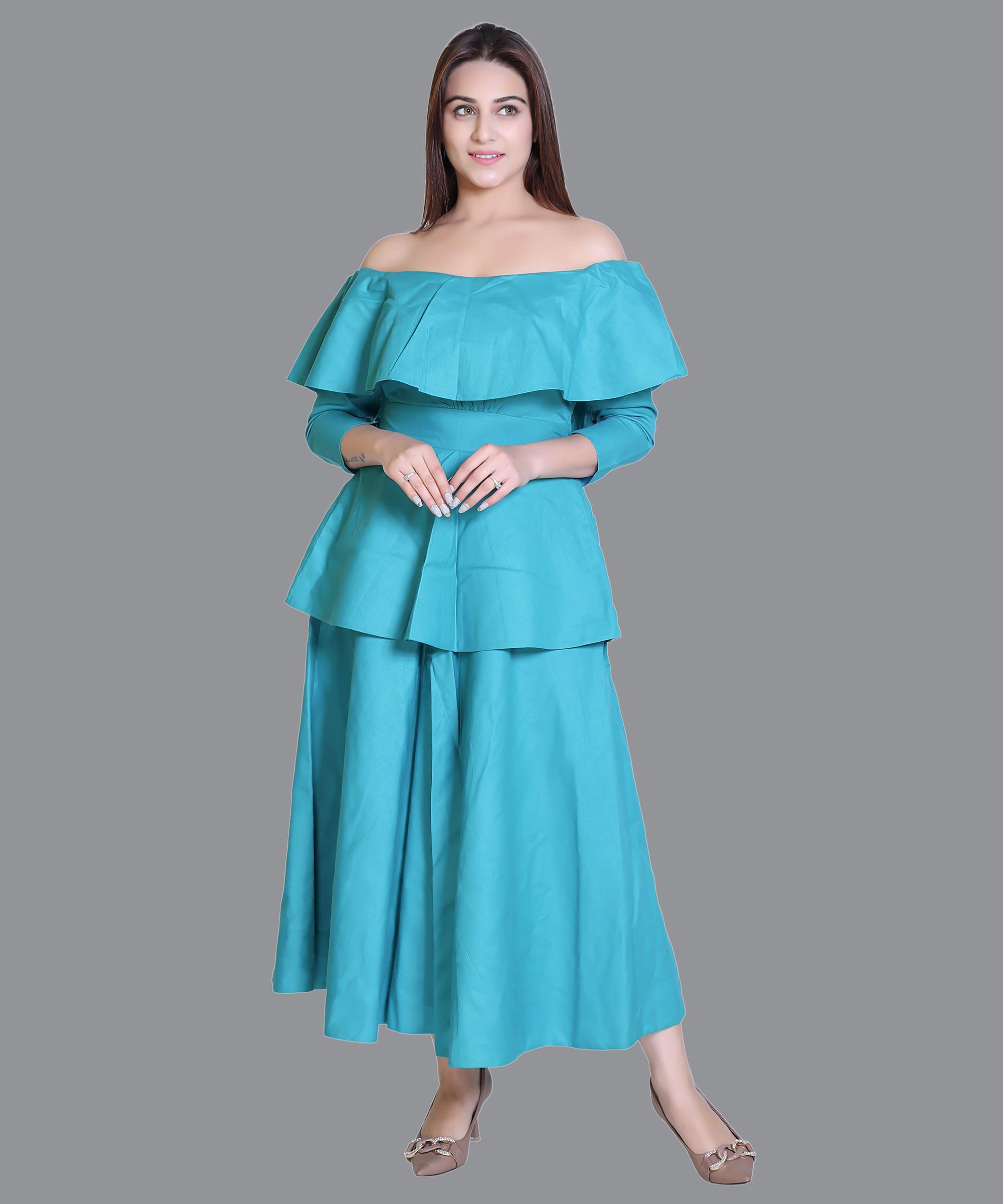 Women Satin Sea Green Western Dress