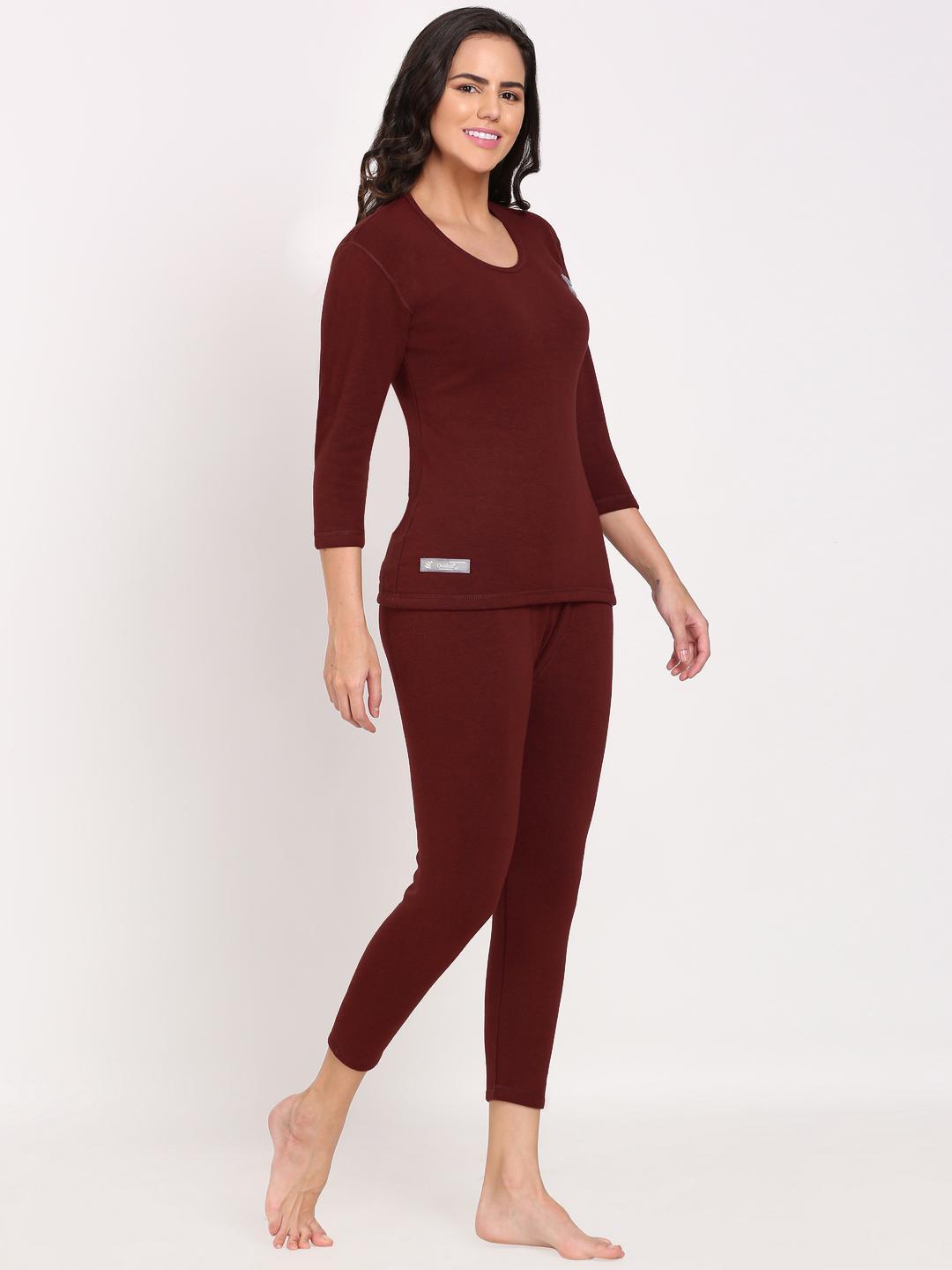 OOSHIN UK Women Maroon Thermal Signature Set 