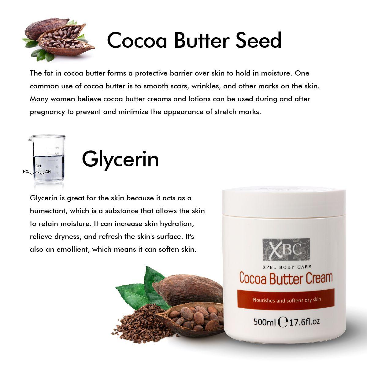 Xpel Marketing Cocoa Butter Cream Body Cream with Cocoa Seed Butter for Women & Men with Dry Skin for All Seasons, Nourishes & Softens Skin 500 ml
