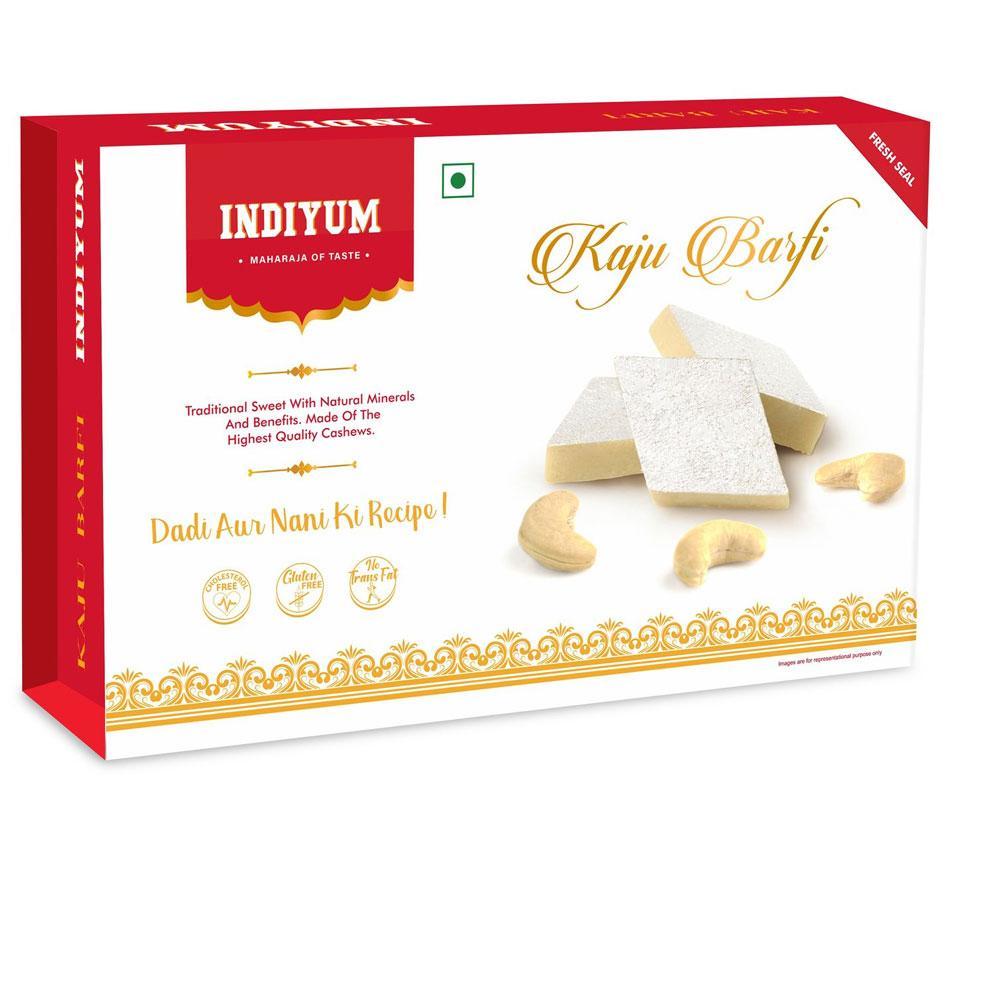 Indiyum Rakhi Sweet Combo Gift Pack For Bhaiya Bhabhi - Dhoda Barfi 200g Kaju Barfi 200g Bhaiya Bhabhi Rakhi Roli Chawal