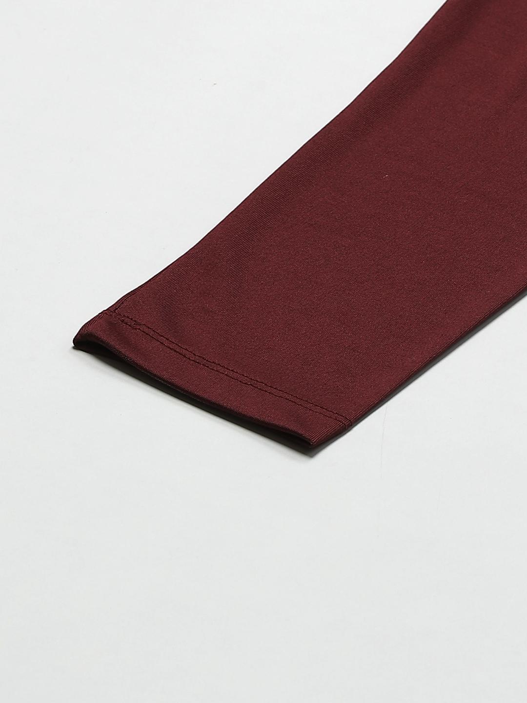 Women Maroon Solid 3/4th Tights