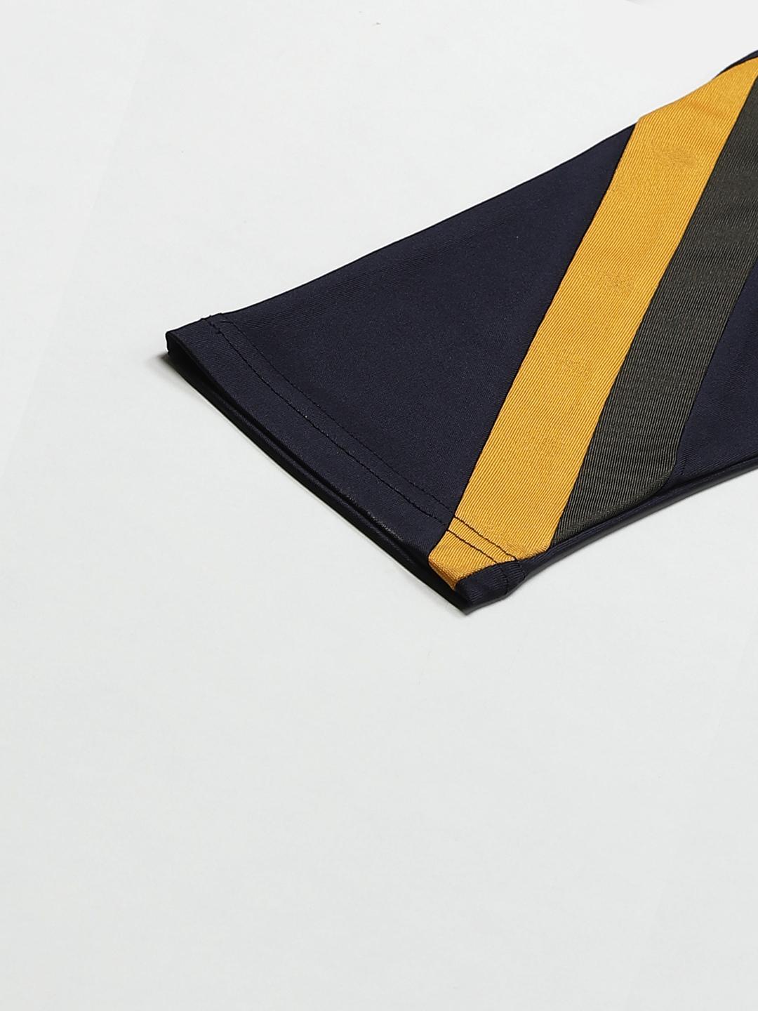 PICOT Women Navy Blue & Mustard Yellow Striped Cropped Tights