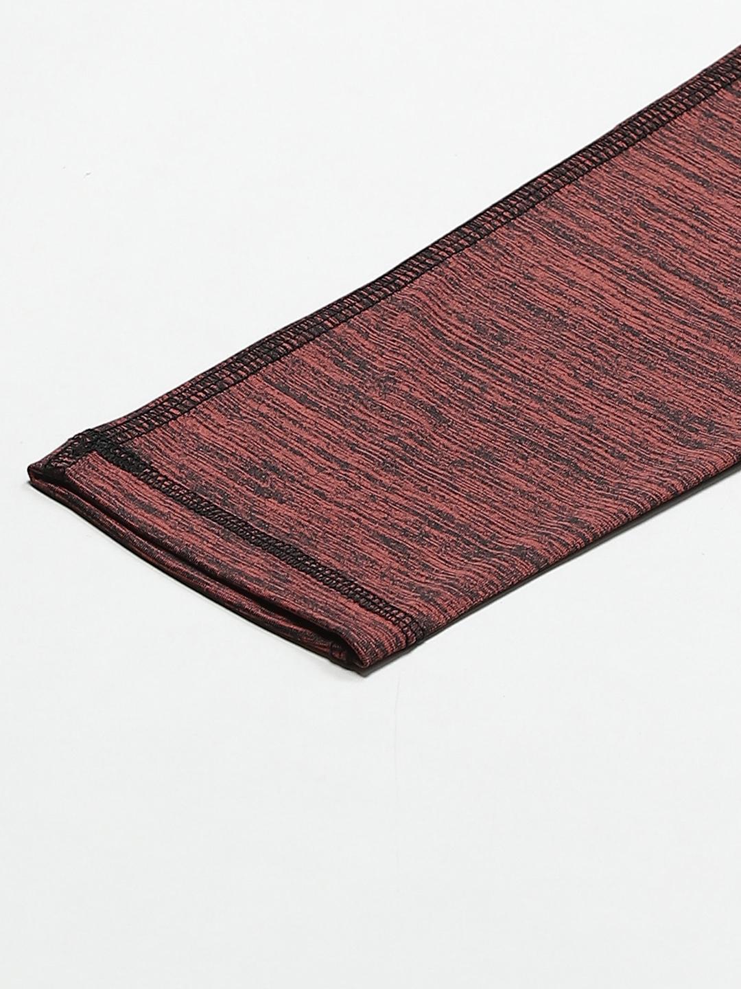 PICOT Women Rust Red & Black Solid 3/4th Tights with Melange Effect