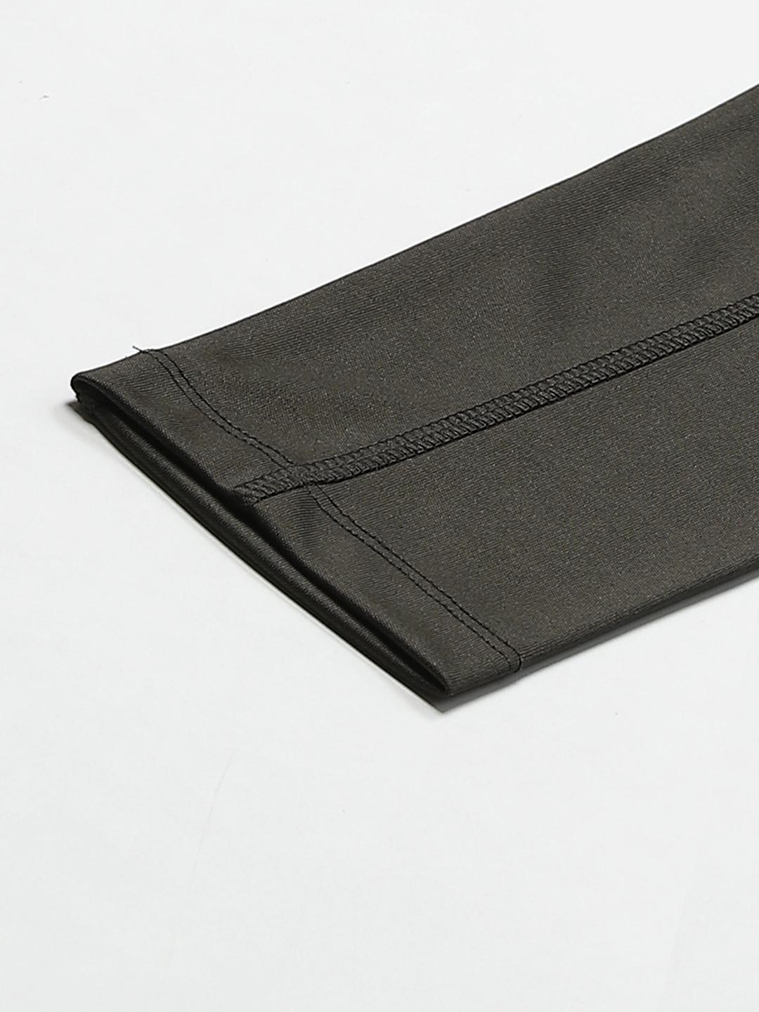 Women Olive Green Solid High Rise Tights with Mesh Detail