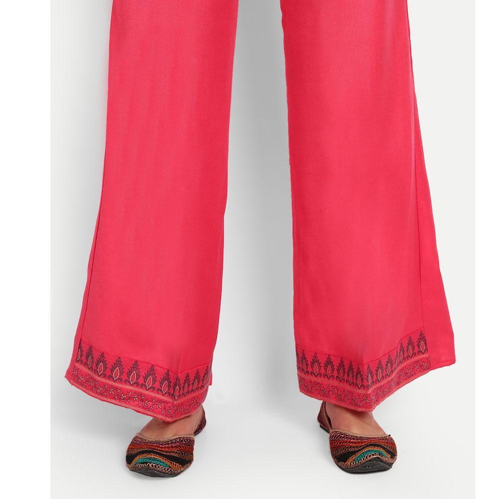Hemkunt Fabrics Viscose Printed Unstitched Kurta & Palazzo Material (Pink)
