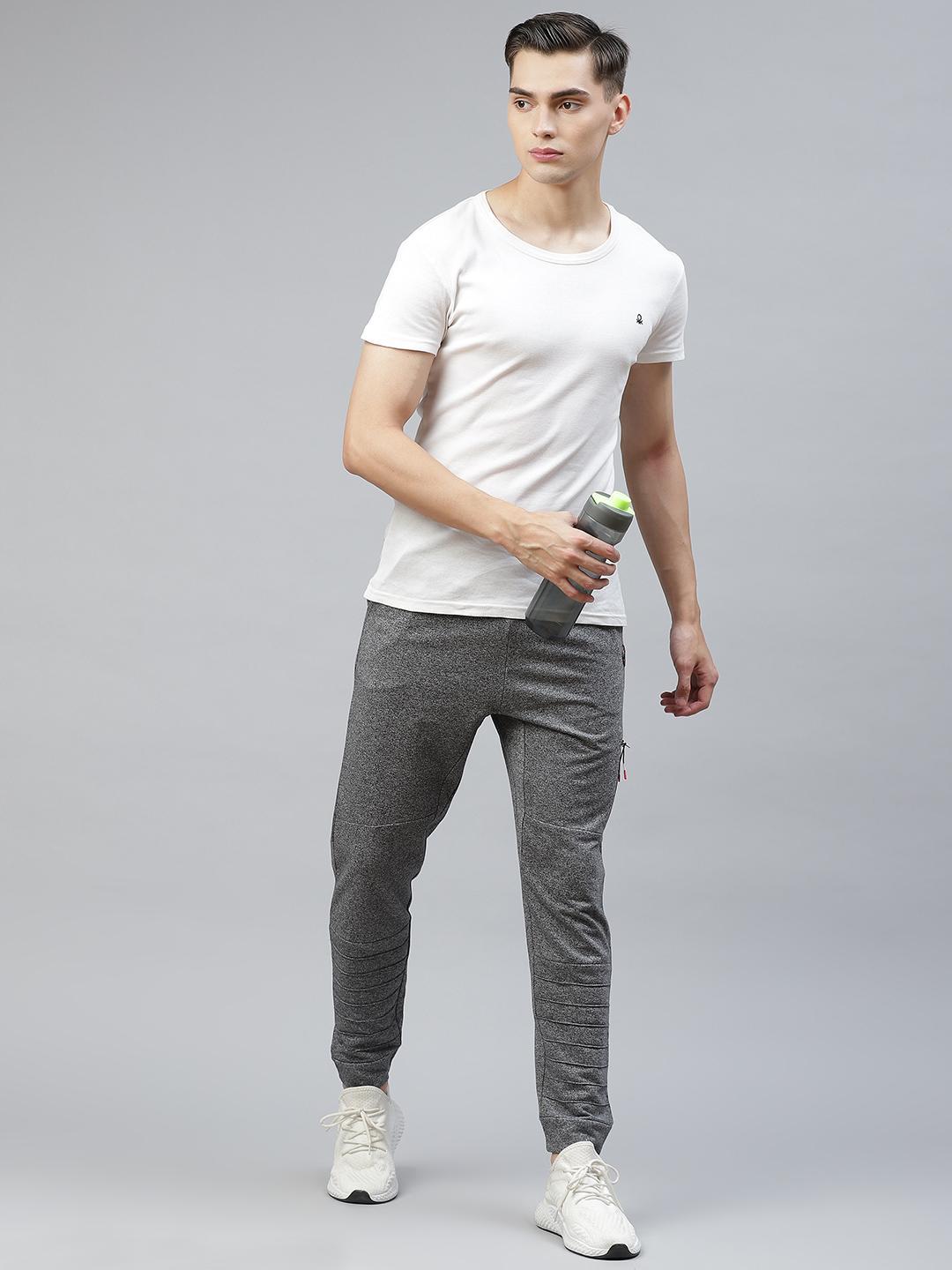 Pack of  2 - Men Grey Melange & Black and Grey Melange & White Cotton Track Pants