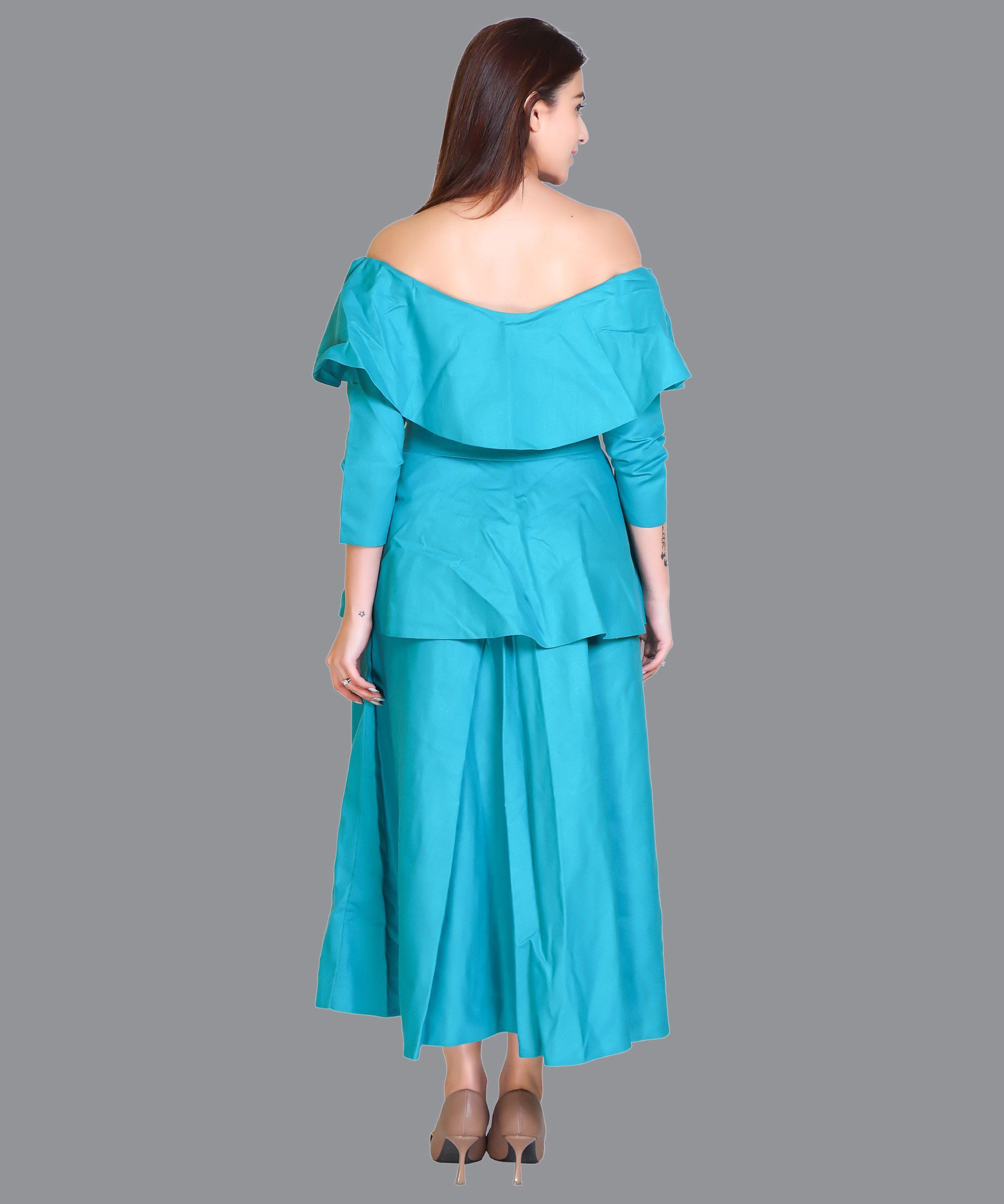 Women Satin Sea Green Western Dress