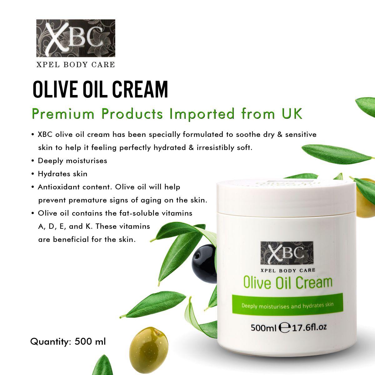 Xpel Marketing Olive Oil Cream Deeply Moisturises and Hydrates Skin for Women & Men with Dry Skin for All Seasons, Soothes, Softens & Moisturises Skin 500 ml
