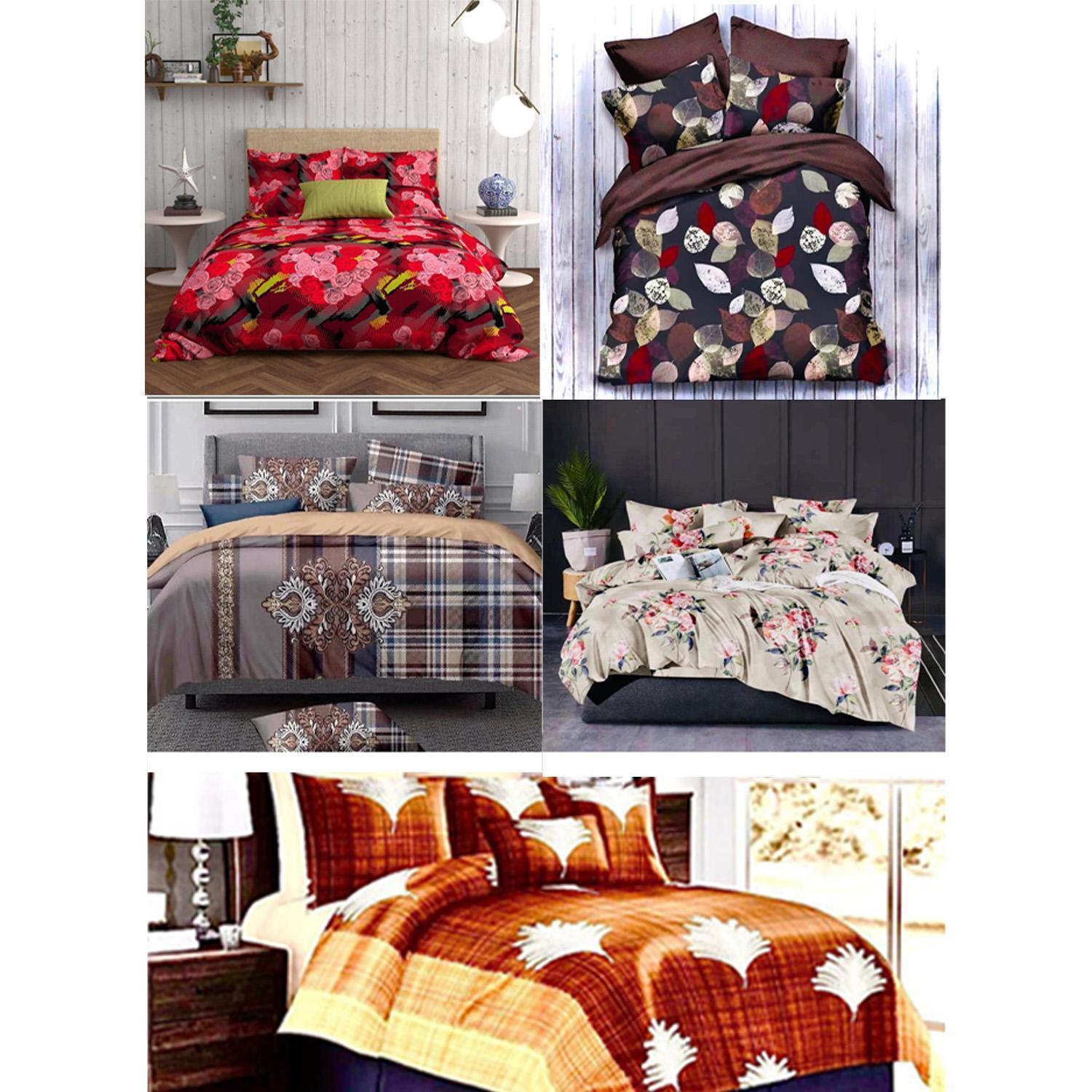 Set Of 5 Home kraft Floral Printed Double bedsheet with 10 Pillow Covers