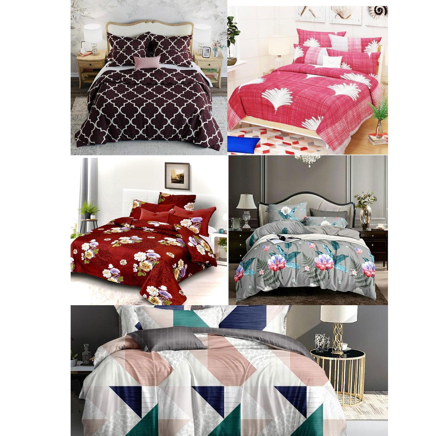 Set of 5 Home kraft Floral Printed Double bedsheet with  10 Pillow Covers Multicolor  