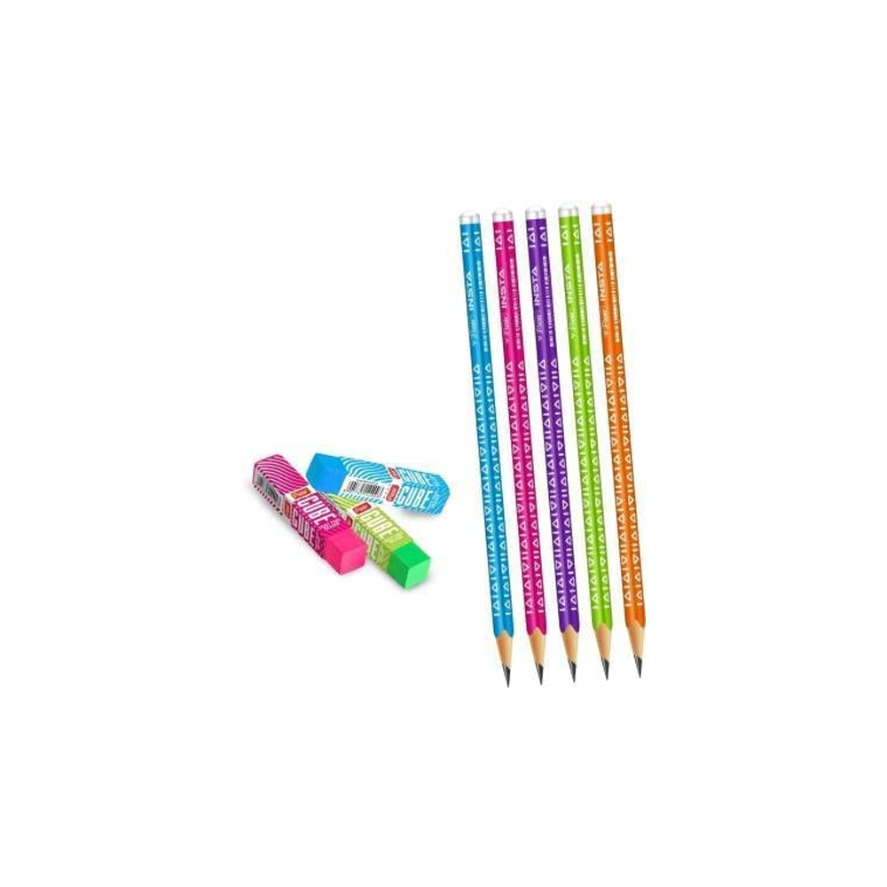 FLAIR Creative Series Aero Pencil Smart Kit | Colourful 2B Lead Pencils | Fun & Functional Box | Stationery Kit Ideal For Gifting | Set Of 10 Wooden Pencils, 1 Eraser & 1 In-Built Sharpener.