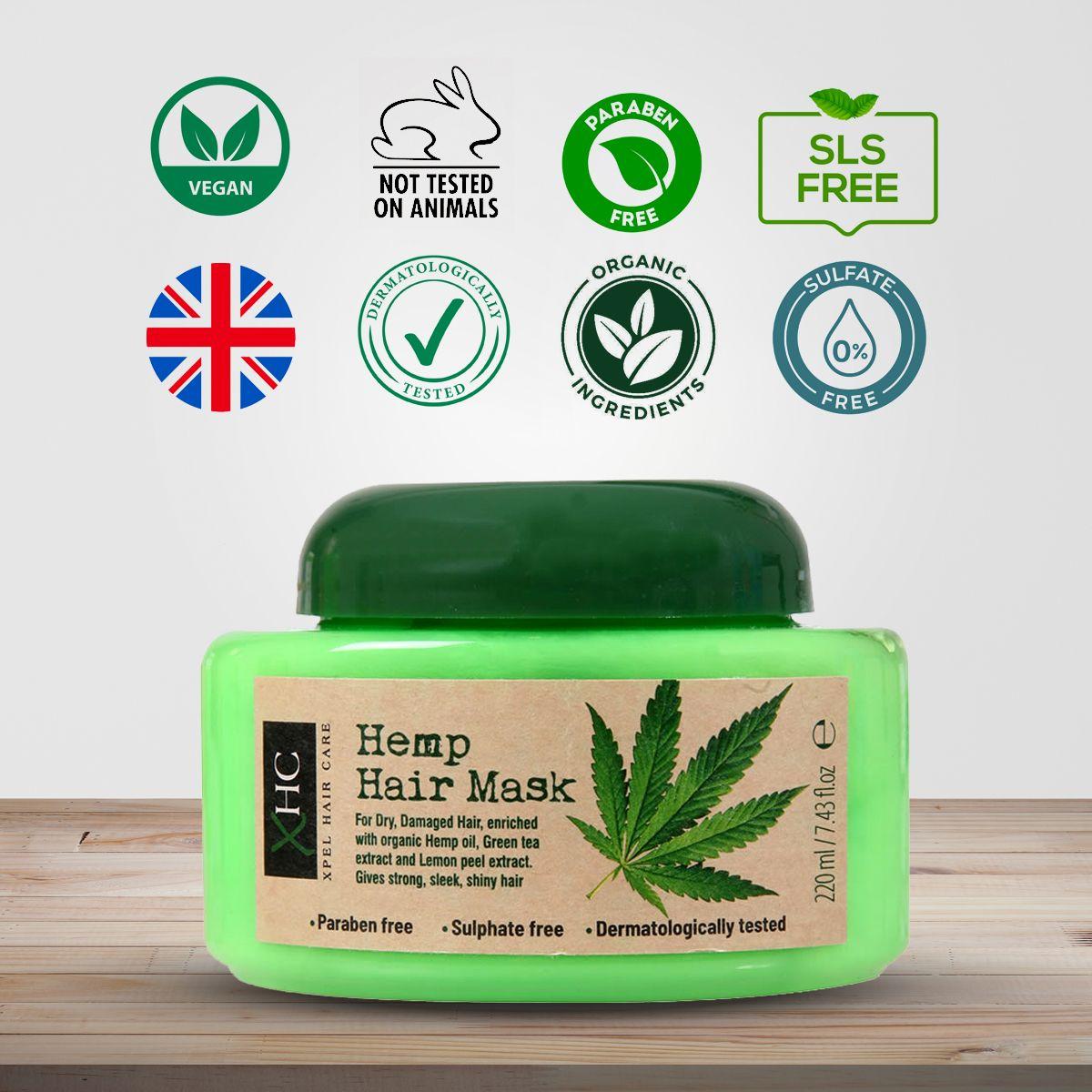 Xpel Marketing Hemp Hair Mask With Organic Hemp Seed Oil to Prevent Hair Breakage & Dryness, For Moisturising, Refreshed, Natural, Sleek & Shiny Hair. Free From SLES, Parabens, Isothiazolinones