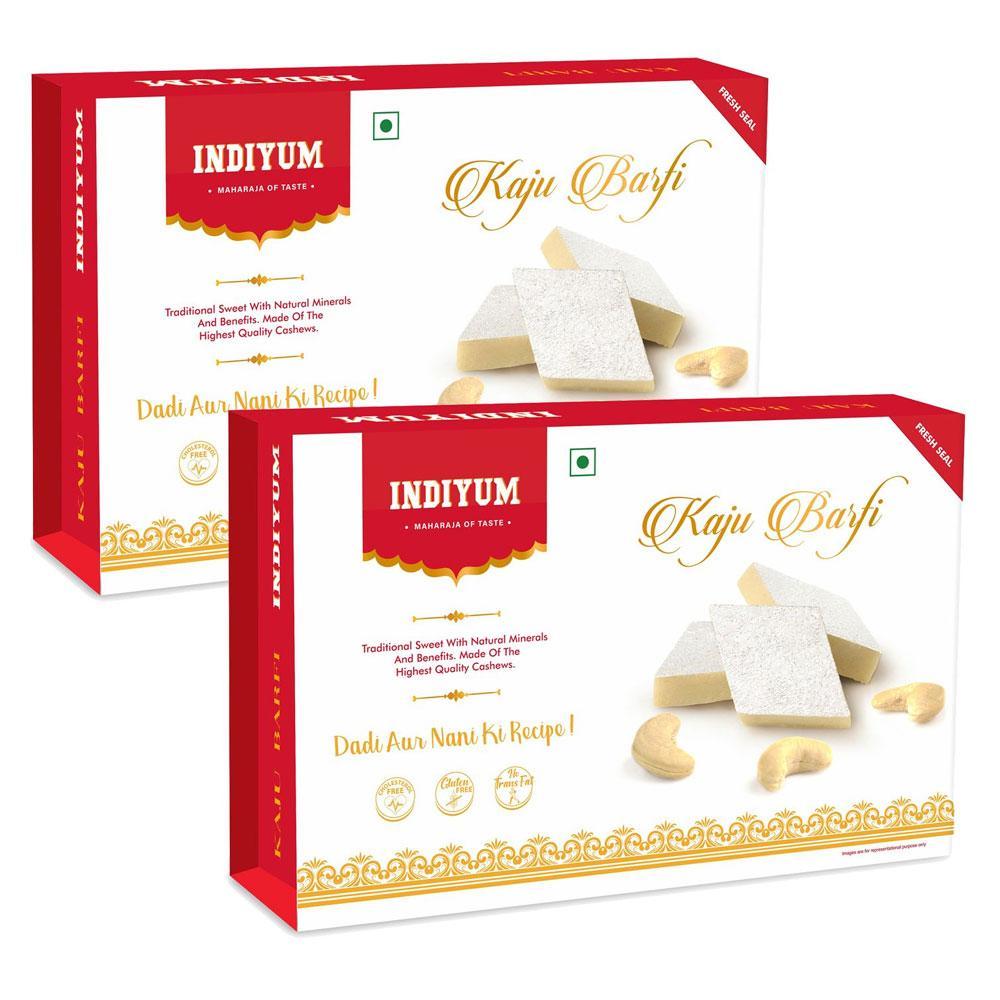 Indiyum Rakhi Sweet Combo Gift Pack For Brother Sister Bhaiya Didi Bhai Bhen - Kaju barfi 400g (200g x 2) Rakhi Roli Chawal