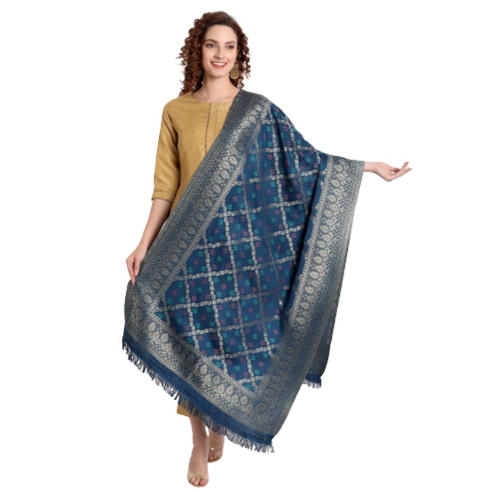 Hemkunt Fabrics viscose/zari / Cotton Blend jacquard Blue Women Dupatta